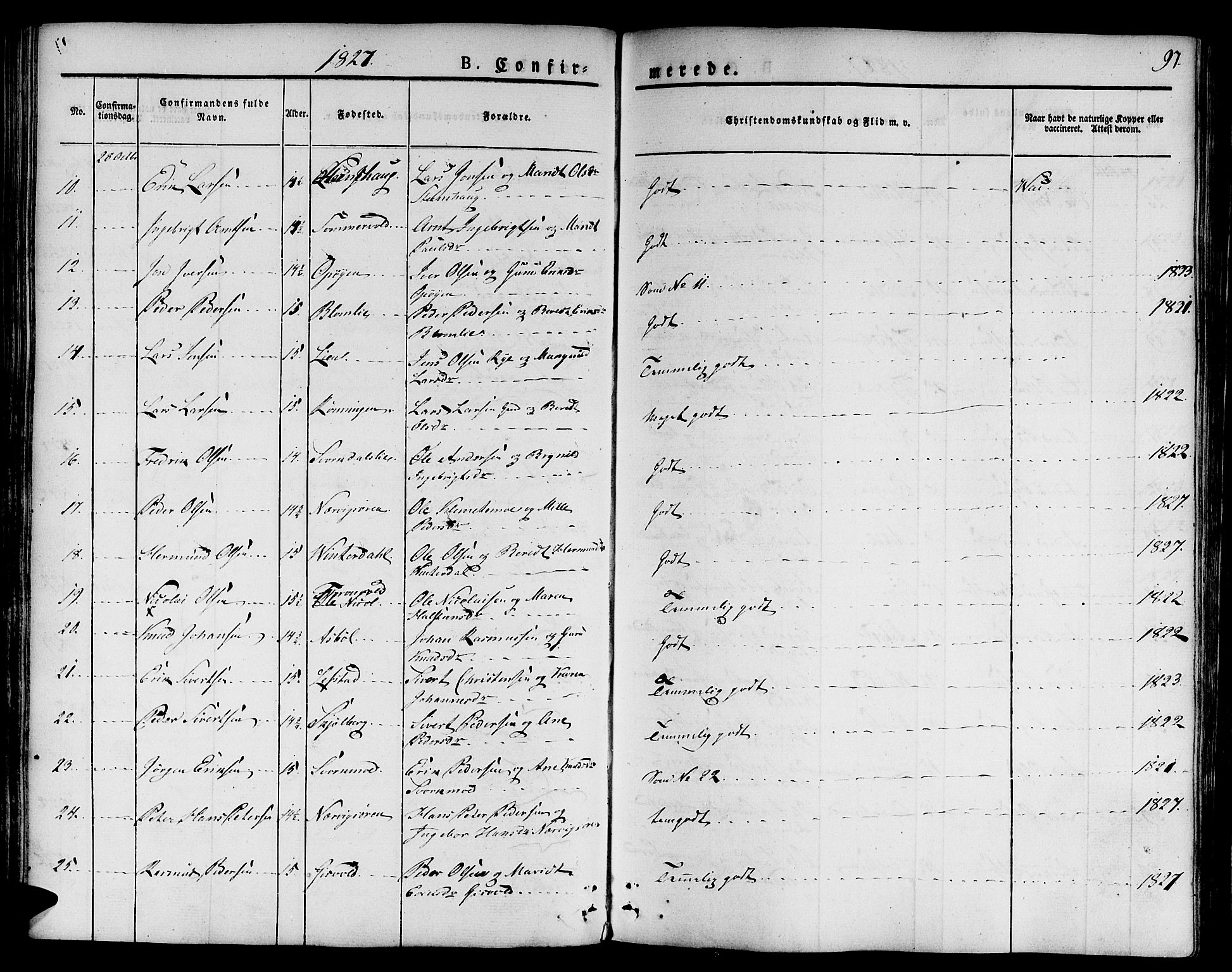 Ministerialprotokoller, klokkerbøker og fødselsregistre - Sør-Trøndelag, SAT/A-1456/668/L0804: Parish register (official) no. 668A04, 1826-1839, p. 97