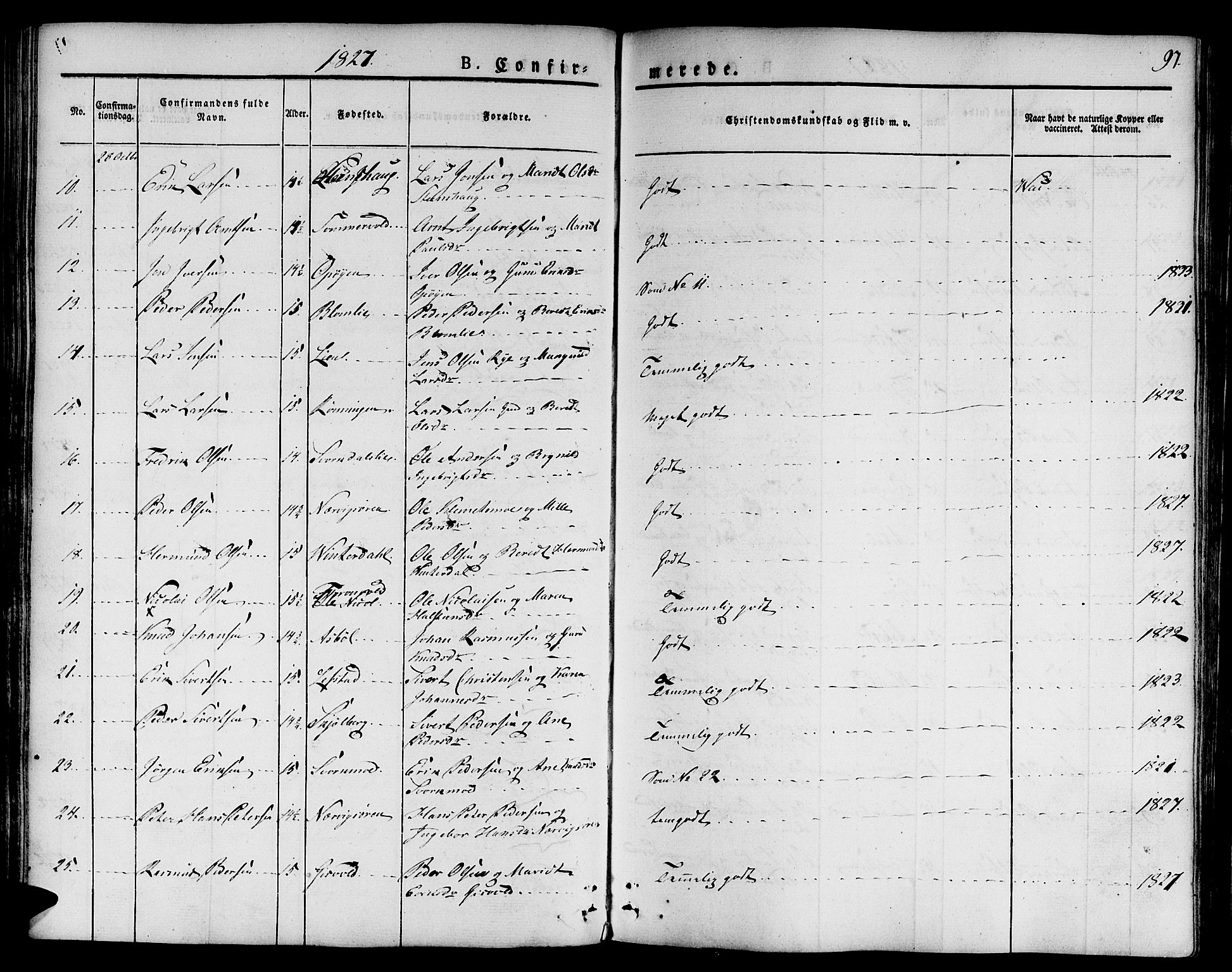 Ministerialprotokoller, klokkerbøker og fødselsregistre - Sør-Trøndelag, AV/SAT-A-1456/668/L0804: Parish register (official) no. 668A04, 1826-1839, p. 97