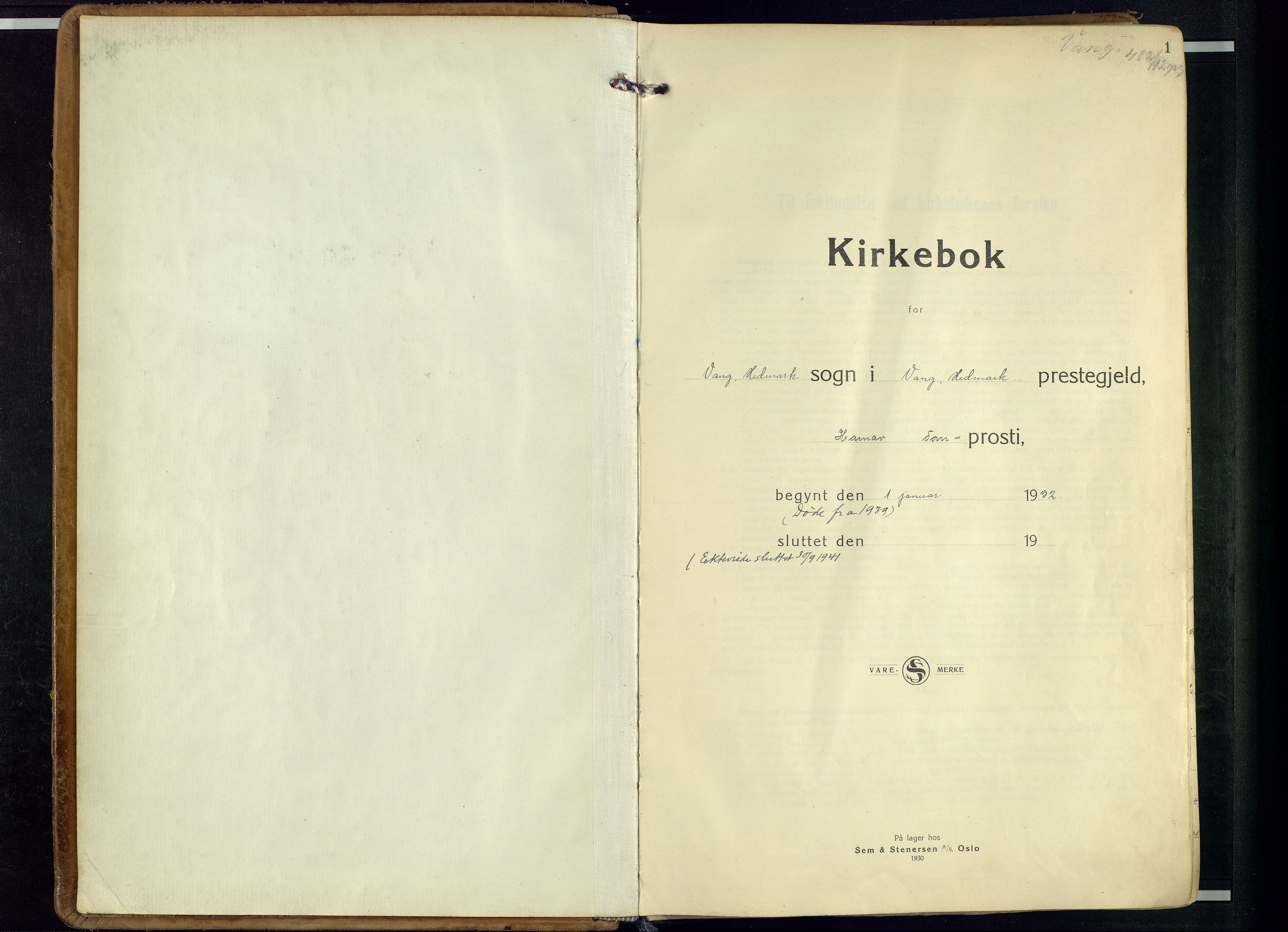 Vang prestekontor, Hedmark, AV/SAH-PREST-008/H/Ha/Haa/L0023: Parish register (official) no. 23, 1932-1957, p. 1