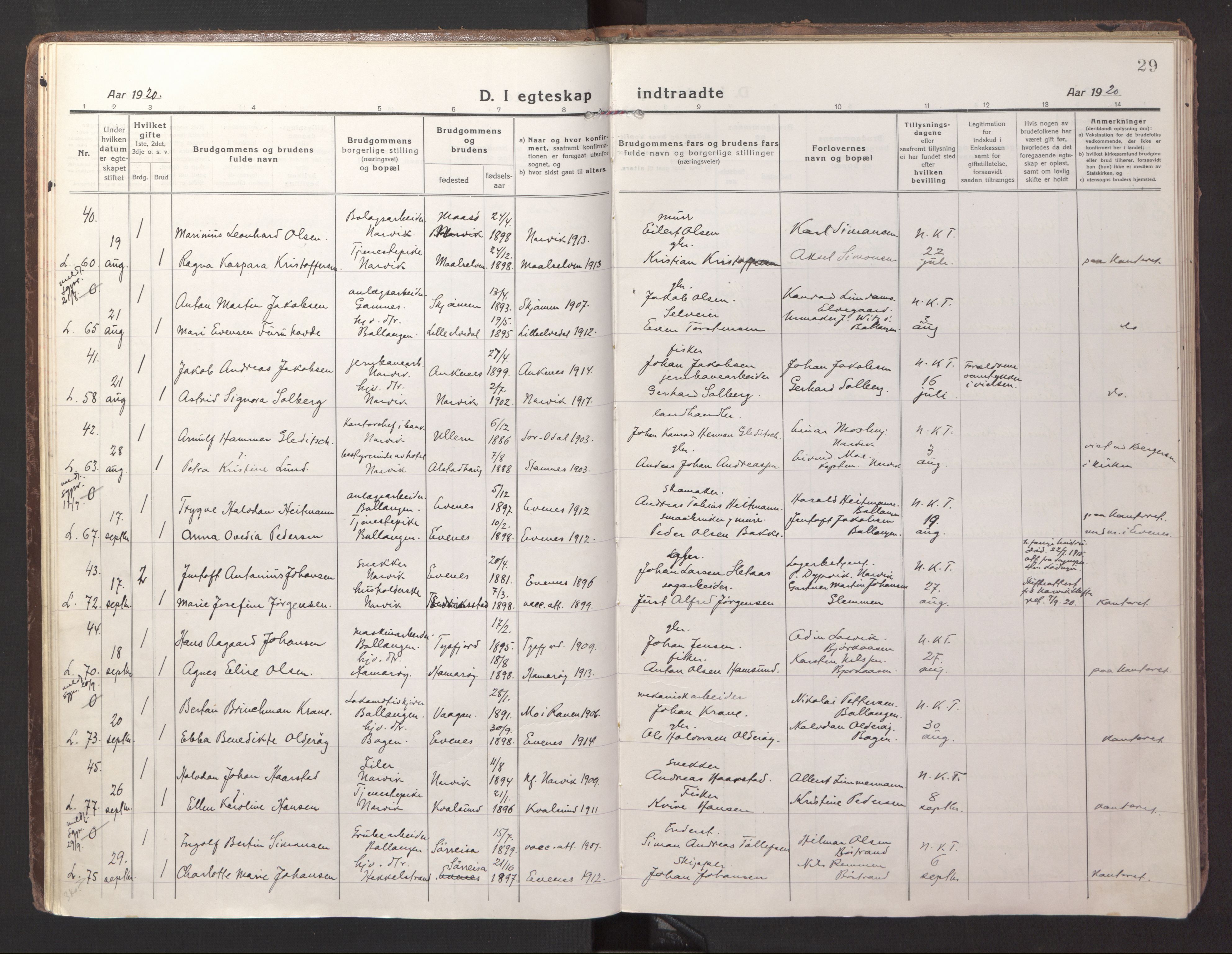 Ministerialprotokoller, klokkerbøker og fødselsregistre - Nordland, AV/SAT-A-1459/871/L1002: Parish register (official) no. 871A18, 1917-1926, p. 29