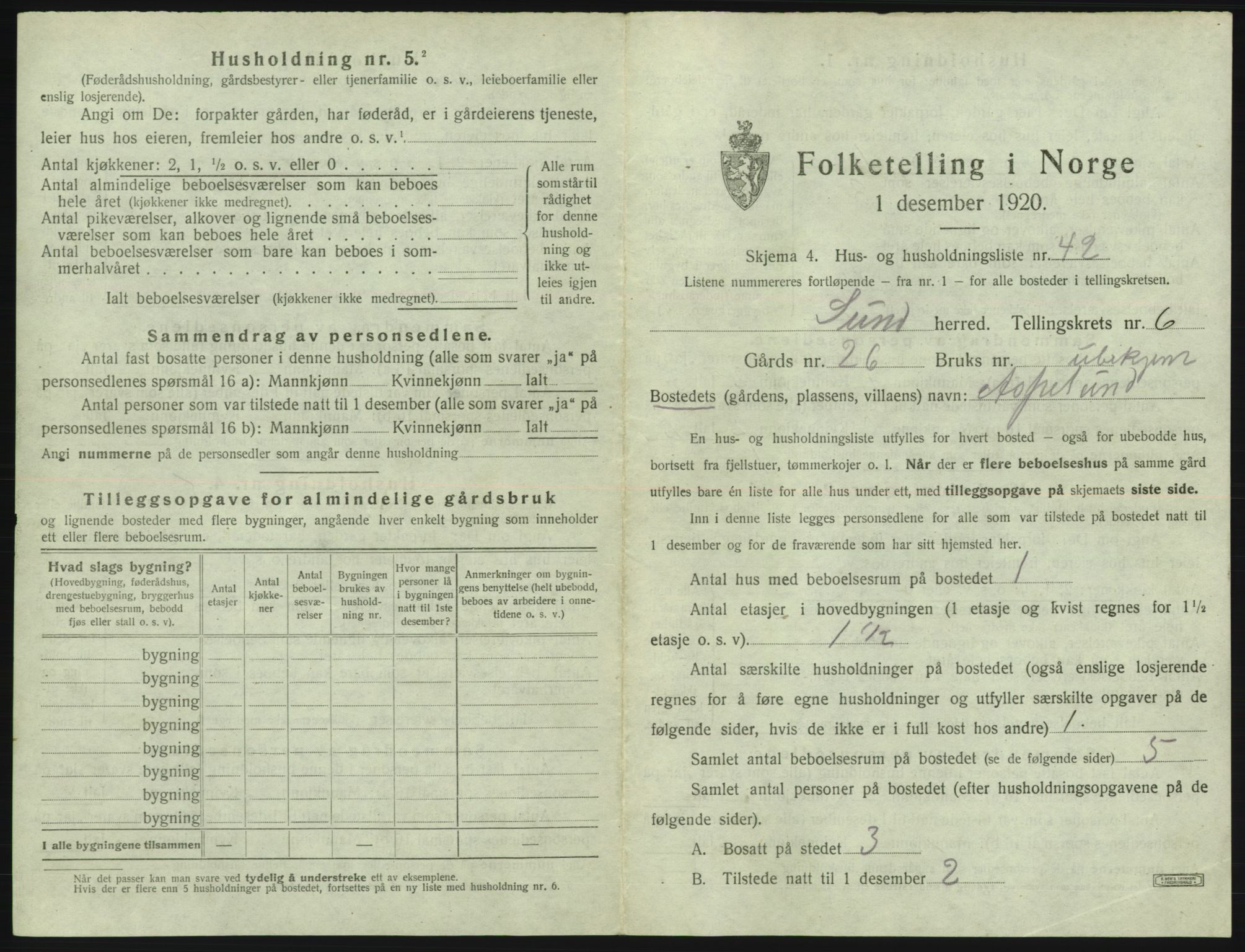 SAB, 1920 census for Sund, 1920, p. 587