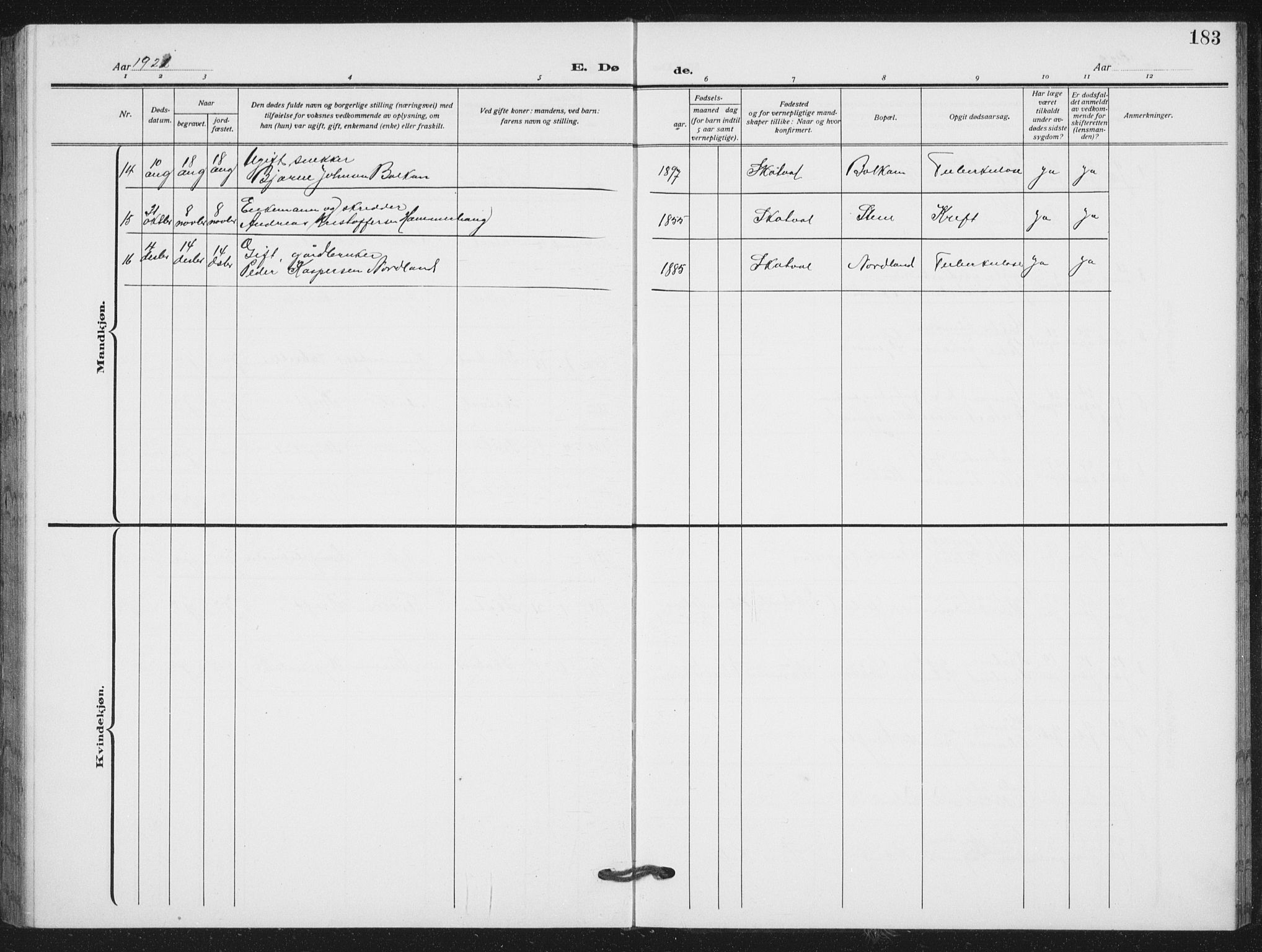 Ministerialprotokoller, klokkerbøker og fødselsregistre - Nord-Trøndelag, AV/SAT-A-1458/712/L0104: Parish register (copy) no. 712C02, 1917-1939, p. 183