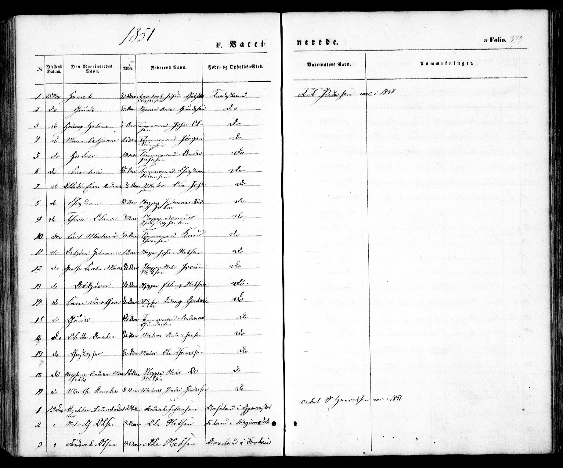 Holt sokneprestkontor, AV/SAK-1111-0021/F/Fa/L0008: Parish register (official) no. A 8, 1849-1860, p. 379