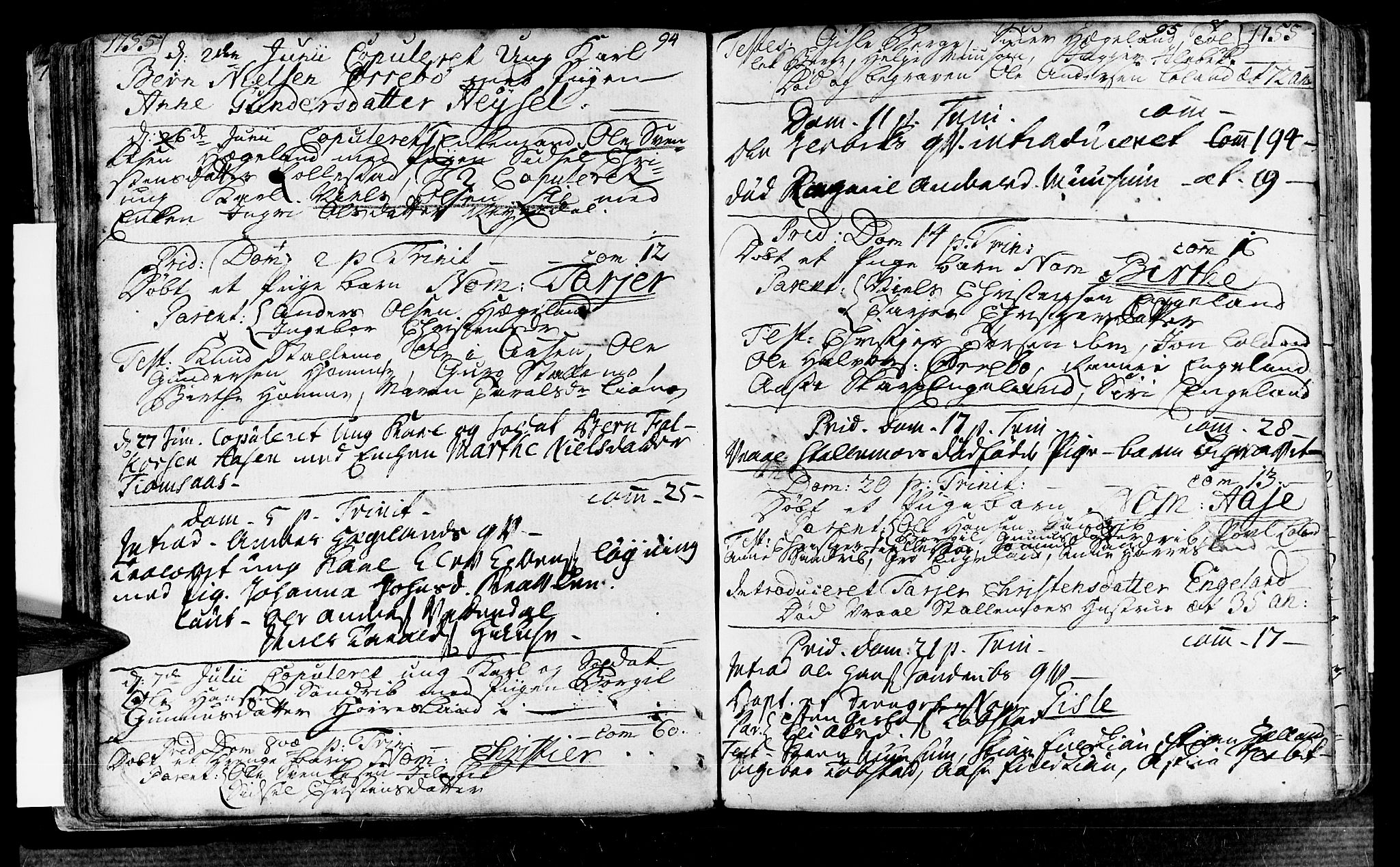 Vennesla sokneprestkontor, AV/SAK-1111-0045/Fa/Fac/L0001: Parish register (official) no. A 1, 1743-1784, p. 94-95