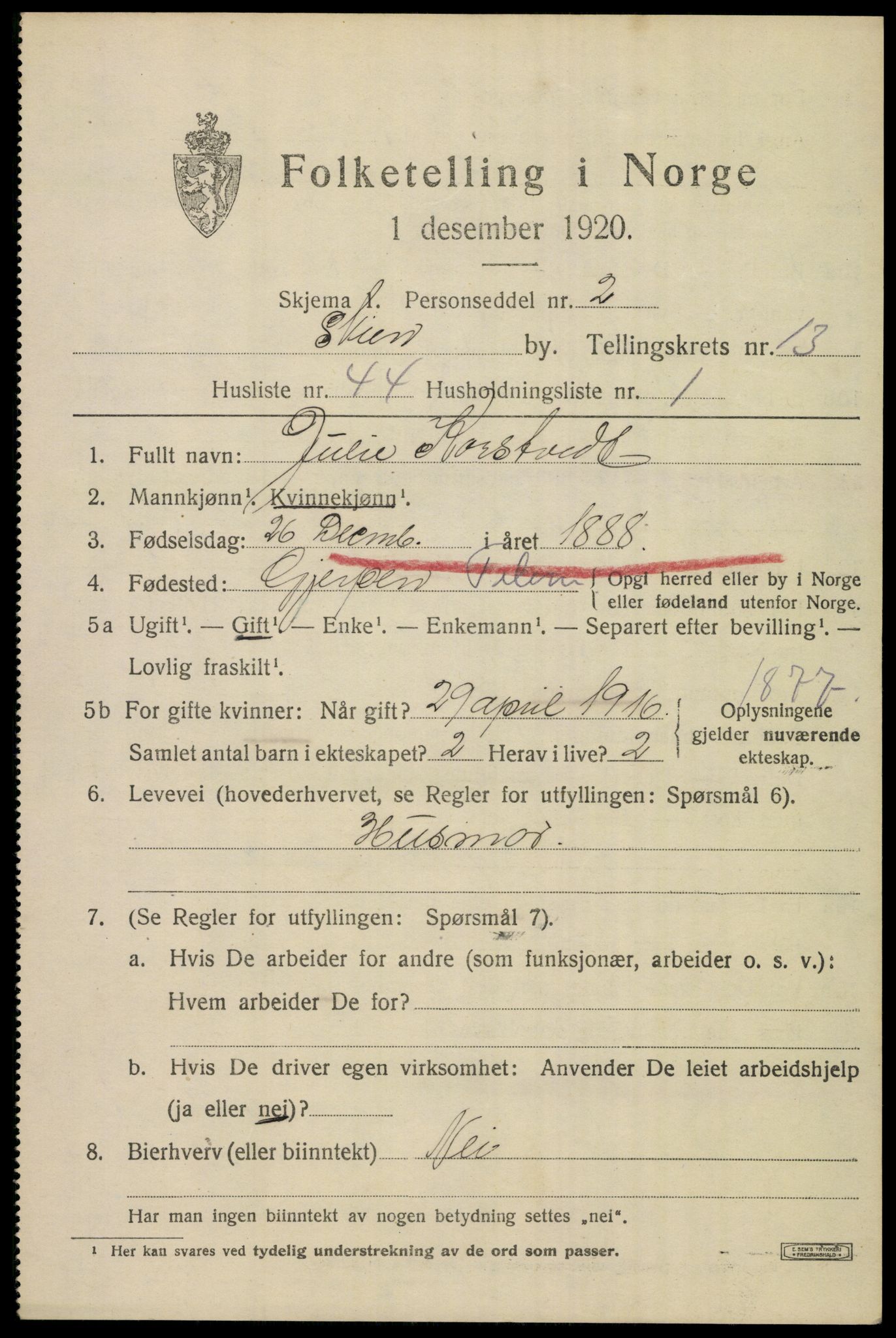 SAKO, 1920 census for Skien, 1920, p. 40348