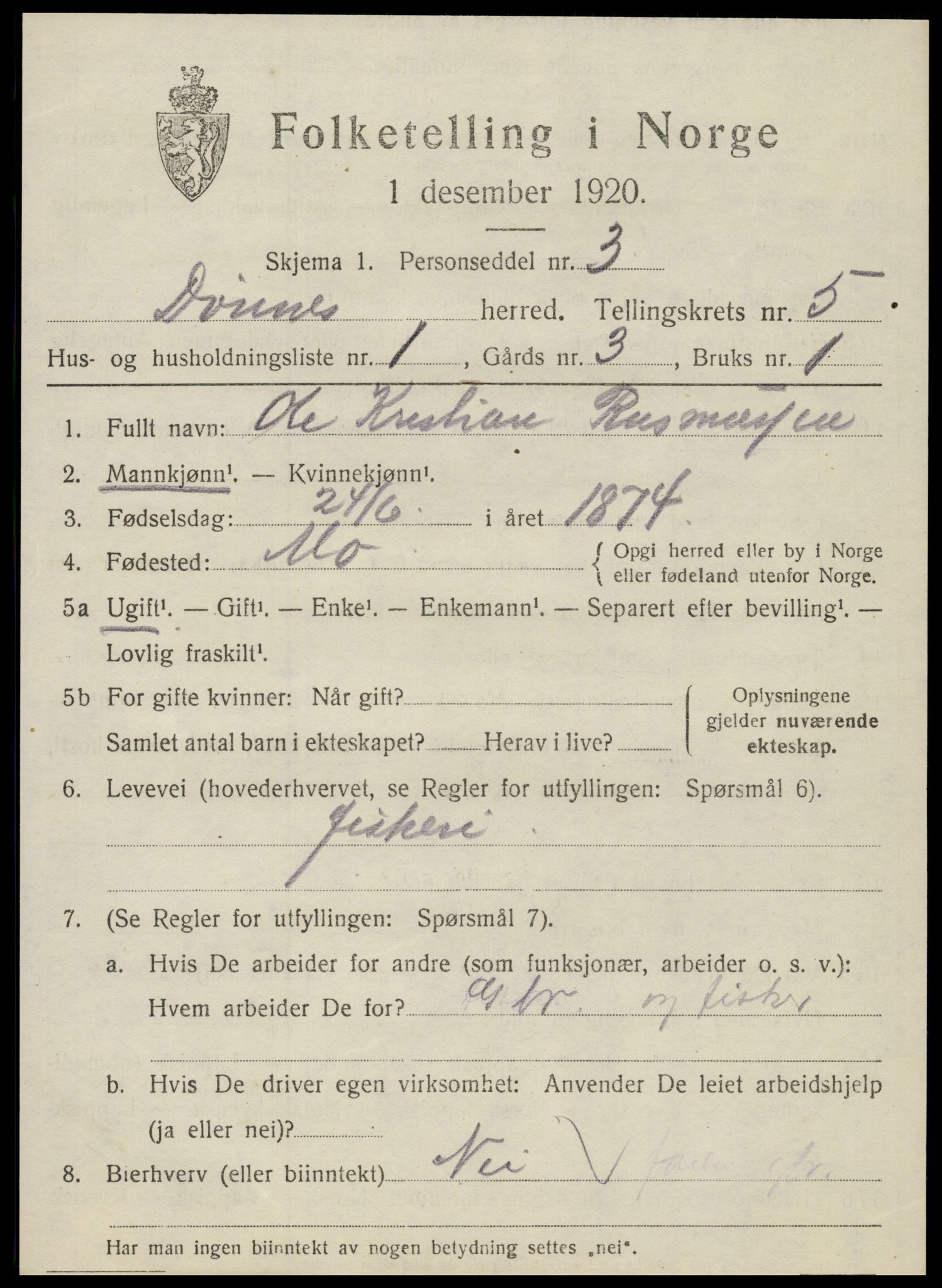 SAT, 1920 census for Dønnes, 1920, p. 2878