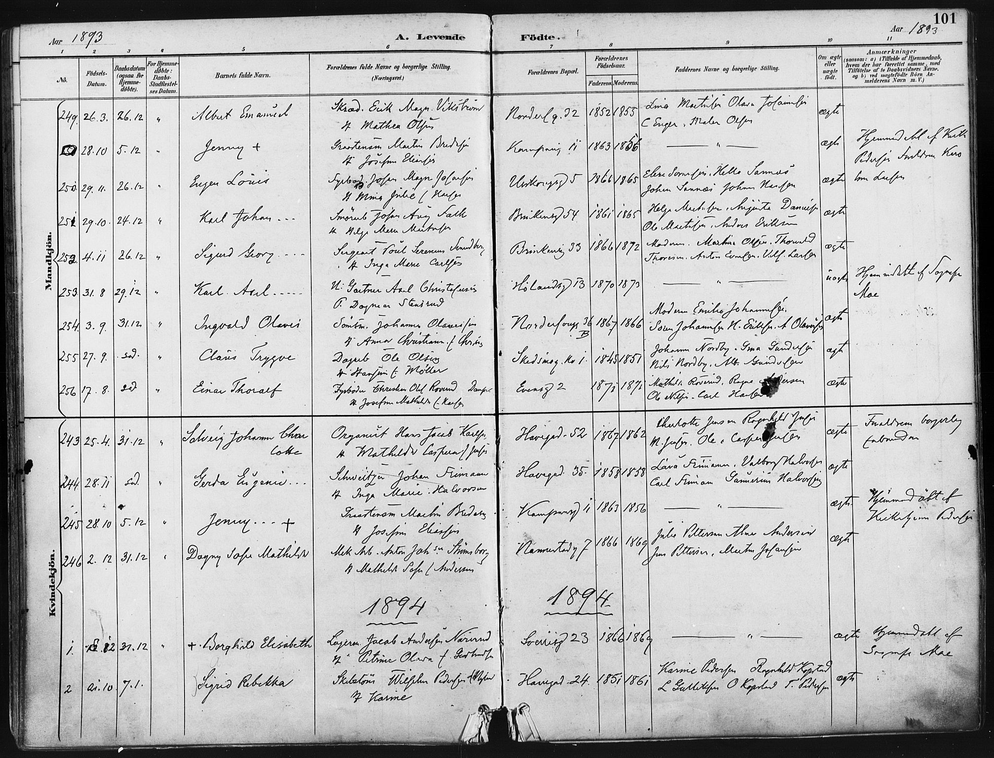 Kampen prestekontor Kirkebøker, AV/SAO-A-10853/F/Fa/L0005: Parish register (official) no. I 5, 1890-1902, p. 101