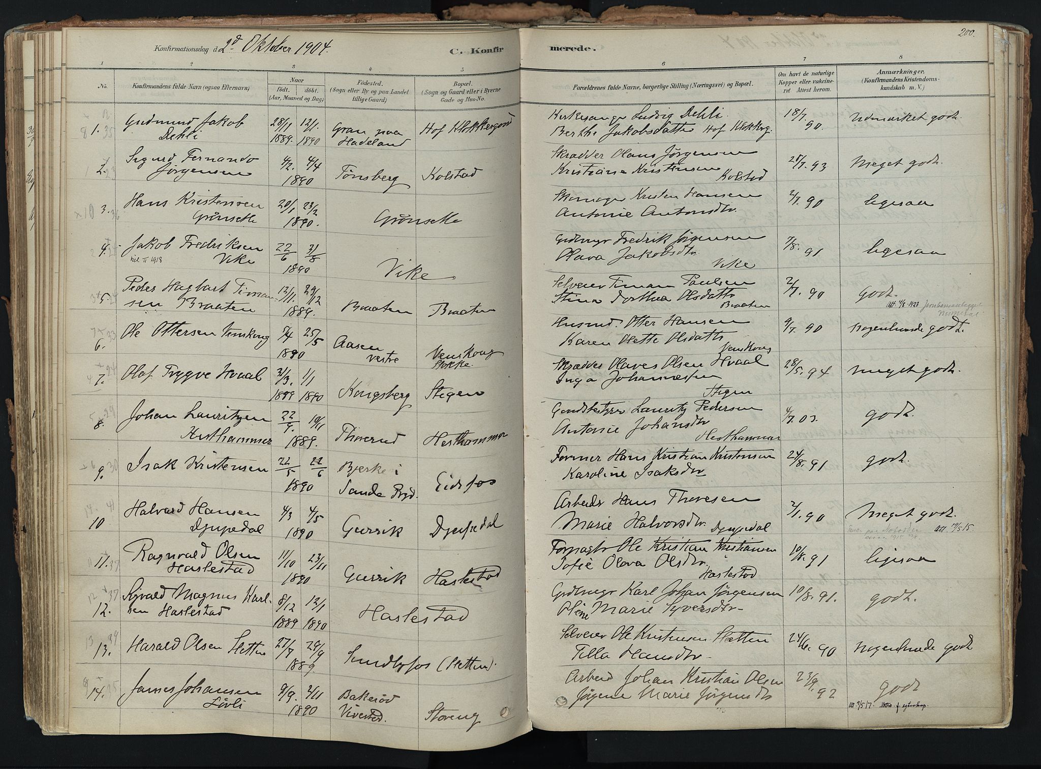Hof kirkebøker, AV/SAKO-A-64/F/Fa/L0007: Parish register (official) no. I 7, 1878-1940, p. 200