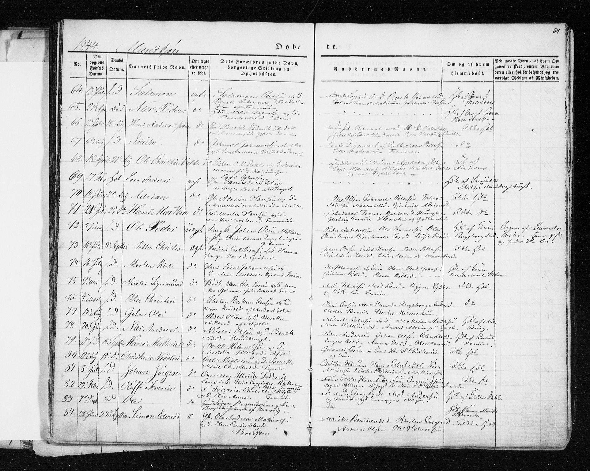 Tromsø sokneprestkontor/stiftsprosti/domprosti, SATØ/S-1343/G/Ga/L0009kirke: Parish register (official) no. 9, 1837-1847, p. 64