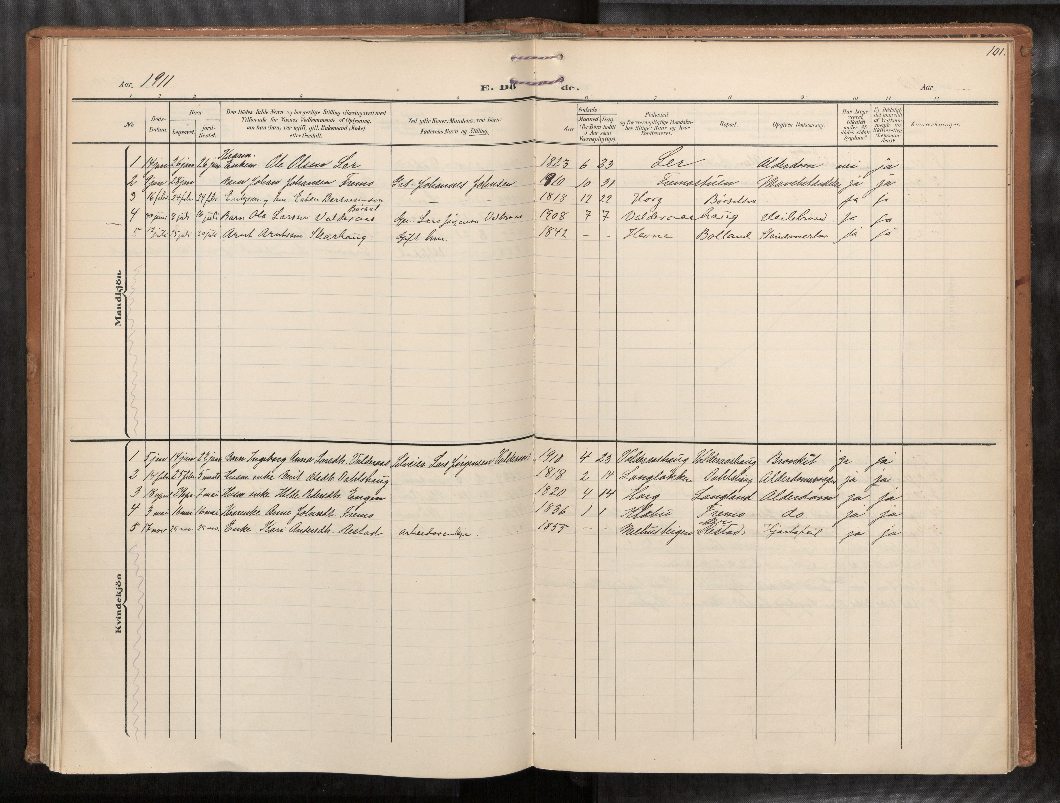 Ministerialprotokoller, klokkerbøker og fødselsregistre - Sør-Trøndelag, SAT/A-1456/693/L1119b: Parish register (official) no. 693A02, 1906-1936, p. 101