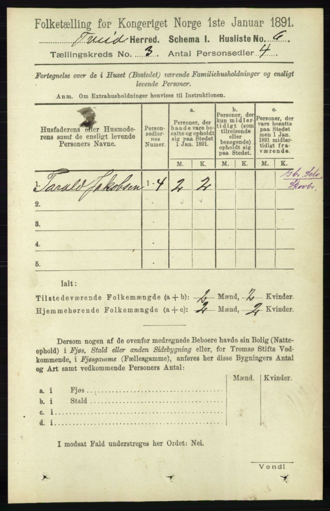 RA, 1891 census for 1013 Tveit, 1891, p. 1094