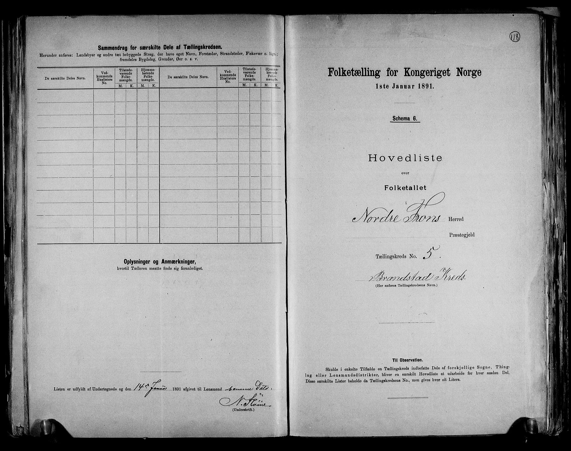 RA, 1891 census for 0518 Nord-Fron, 1891, p. 13