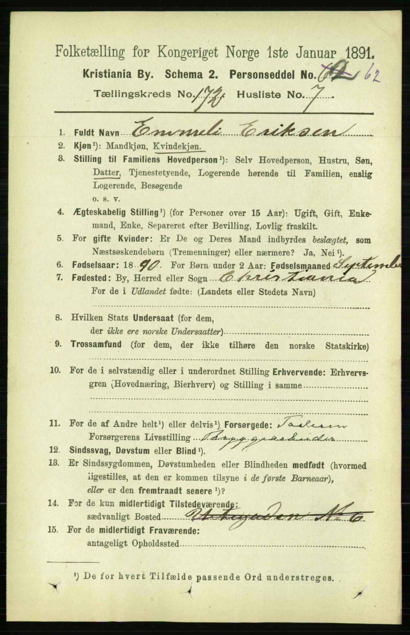 RA, 1891 census for 0301 Kristiania, 1891, p. 102128