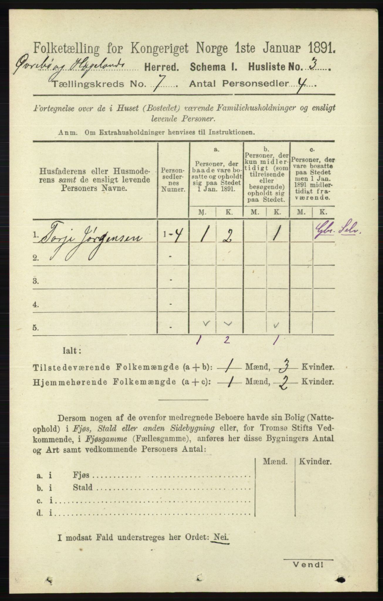 RA, 1891 census for 1016 Øvrebø og Hægeland, 1891, p. 1314