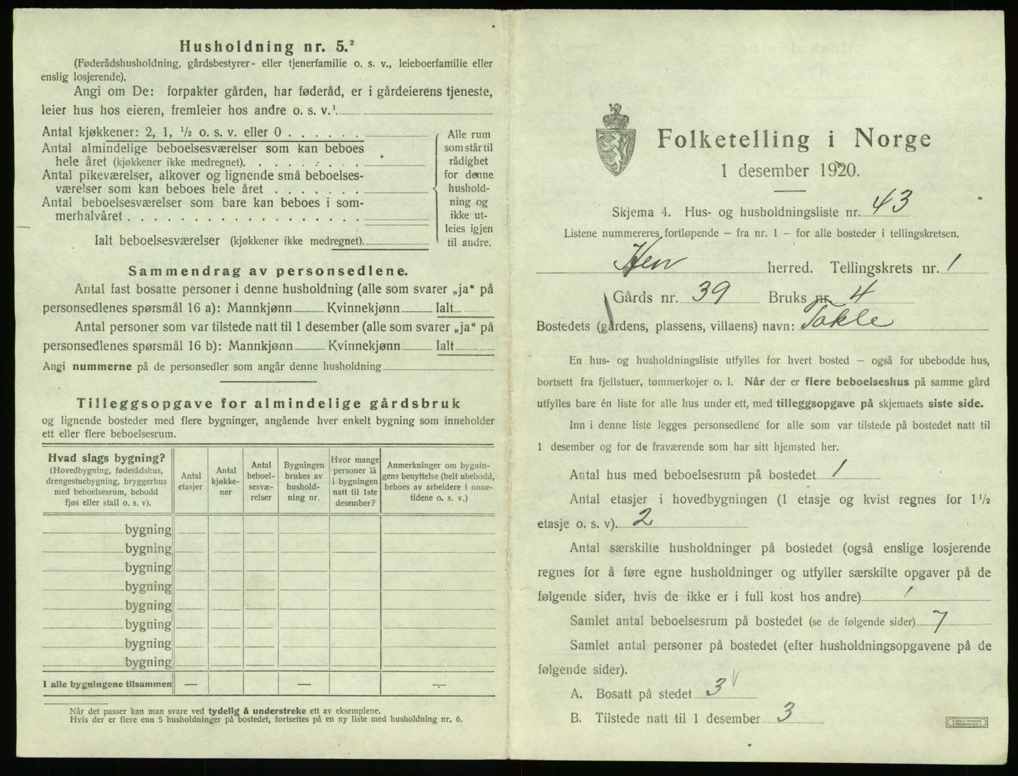 SAT, 1920 census for Hen, 1920, p. 110