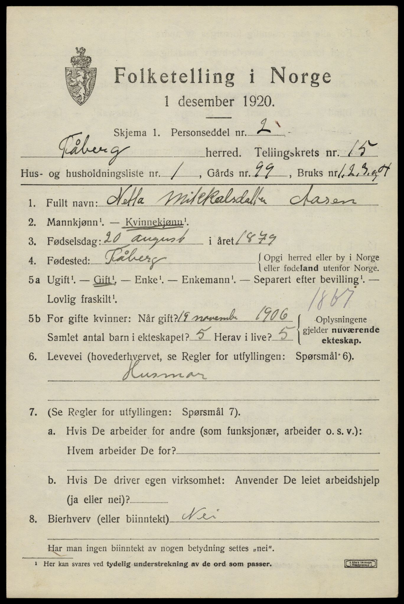 SAH, 1920 census for Fåberg, 1920, p. 15050