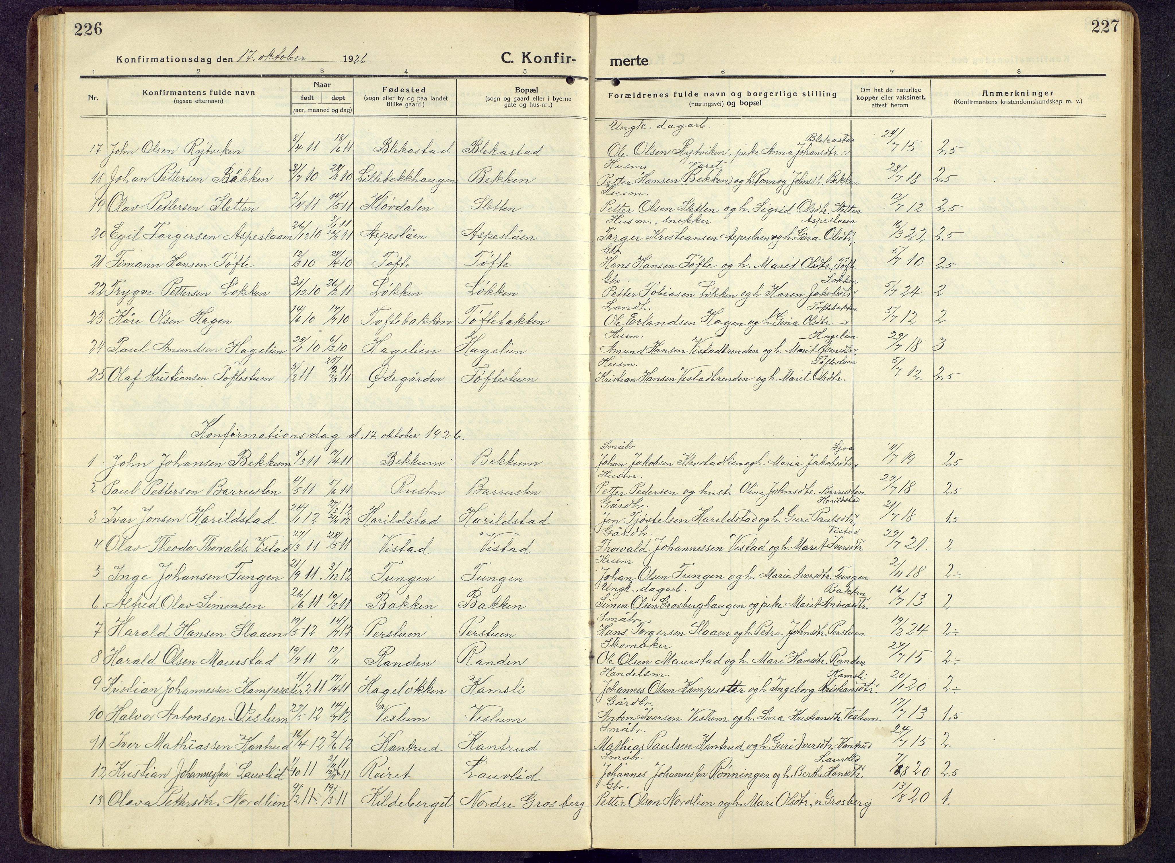 Nord-Fron prestekontor, SAH/PREST-080/H/Ha/Hab/L0009: Parish register (copy) no. 9, 1915-1958, p. 226-227