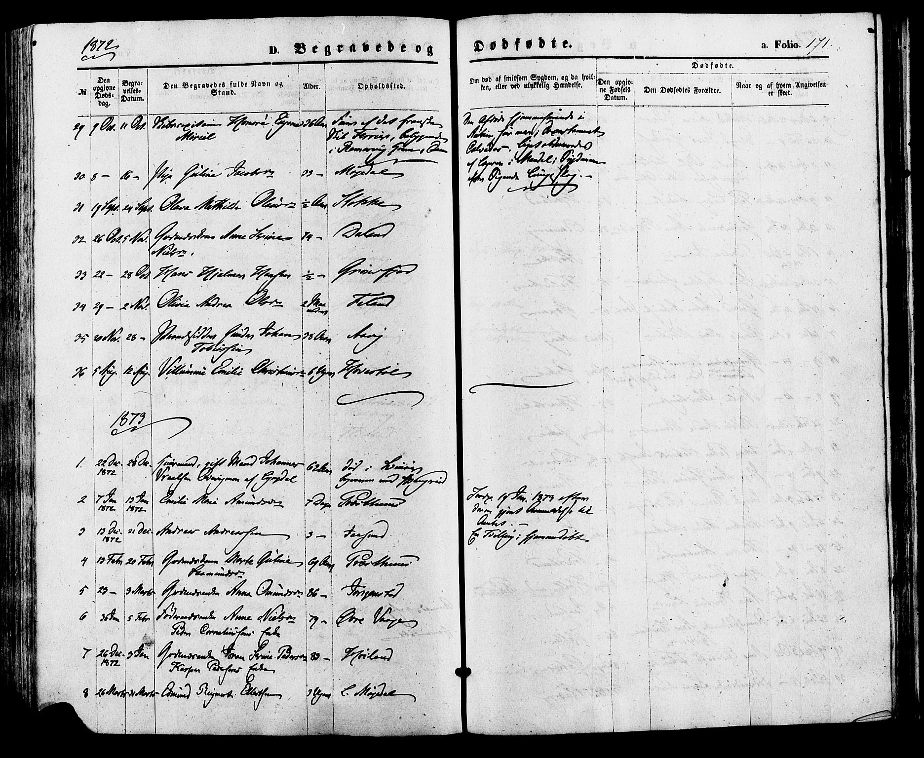 Sør-Audnedal sokneprestkontor, AV/SAK-1111-0039/F/Fa/Faa/L0003: Parish register (official) no. A 3, 1868-1883, p. 171