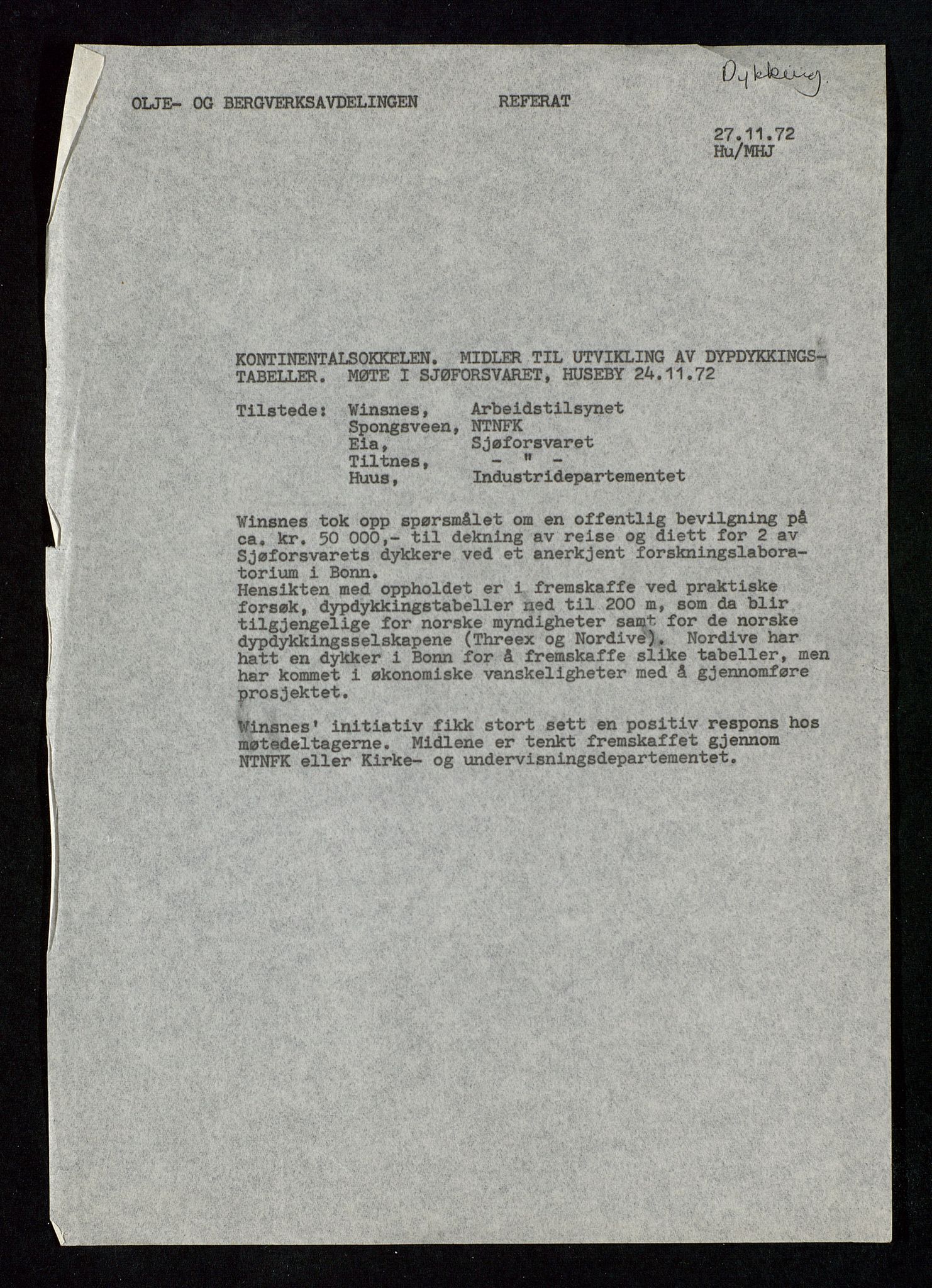 Industridepartementet, Oljekontoret, SAST/A-101348/Db/L0004: Simulering, havmiljø og dykking, 1966-1973, p. 328