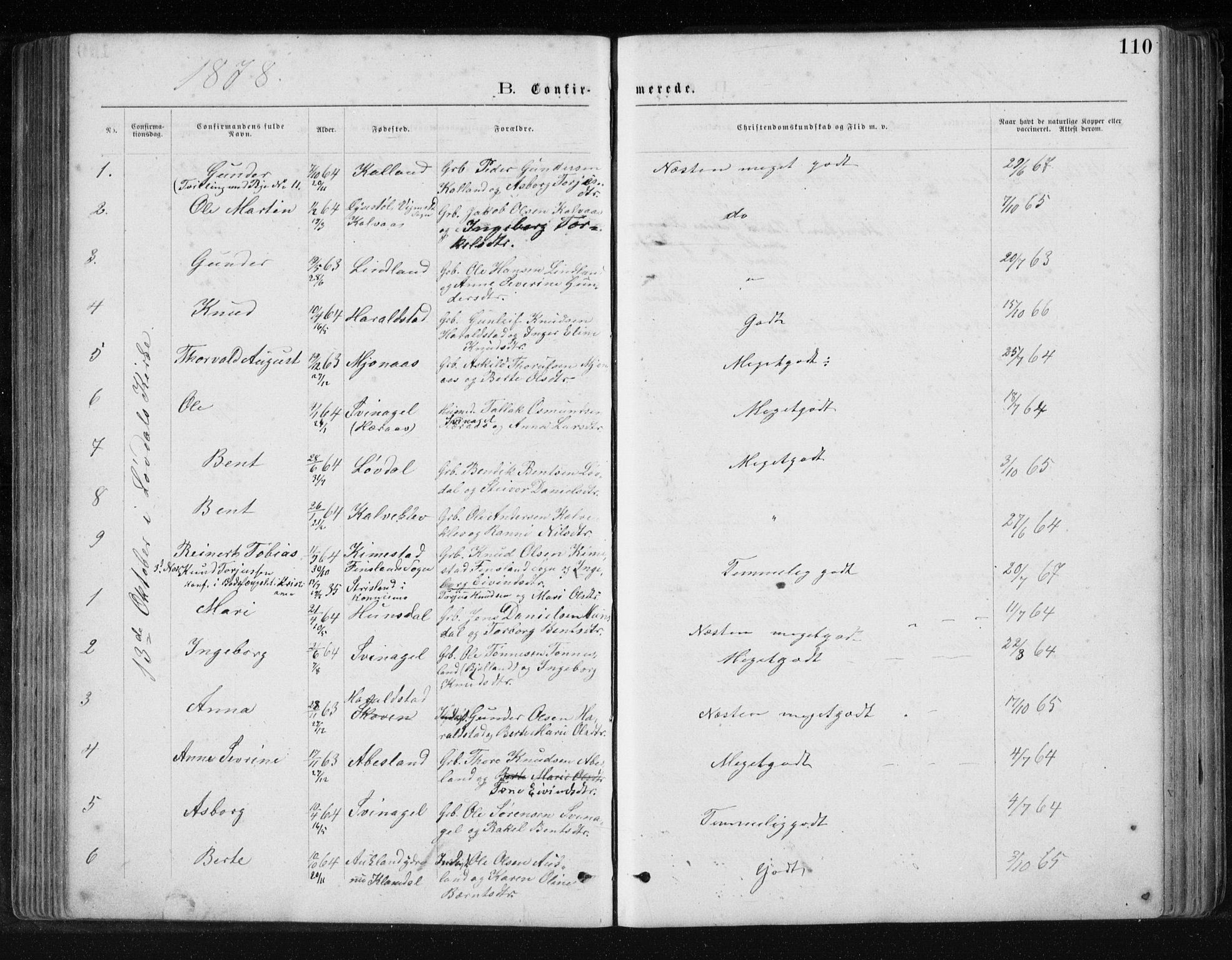 Holum sokneprestkontor, SAK/1111-0022/F/Fb/Fbb/L0003: Parish register (copy) no. B 3, 1875-1898, p. 110