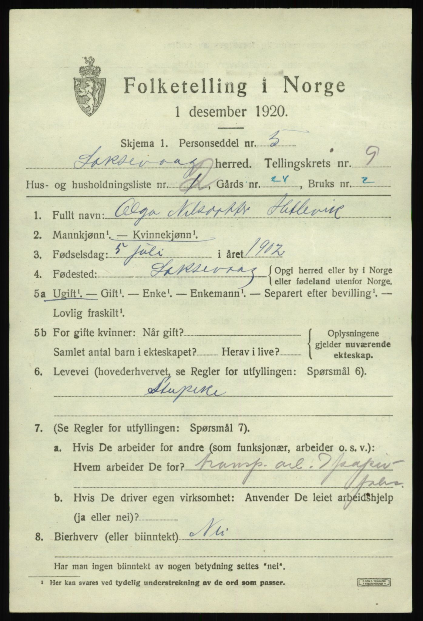 SAB, 1920 census for Laksevåg, 1920, p. 19422