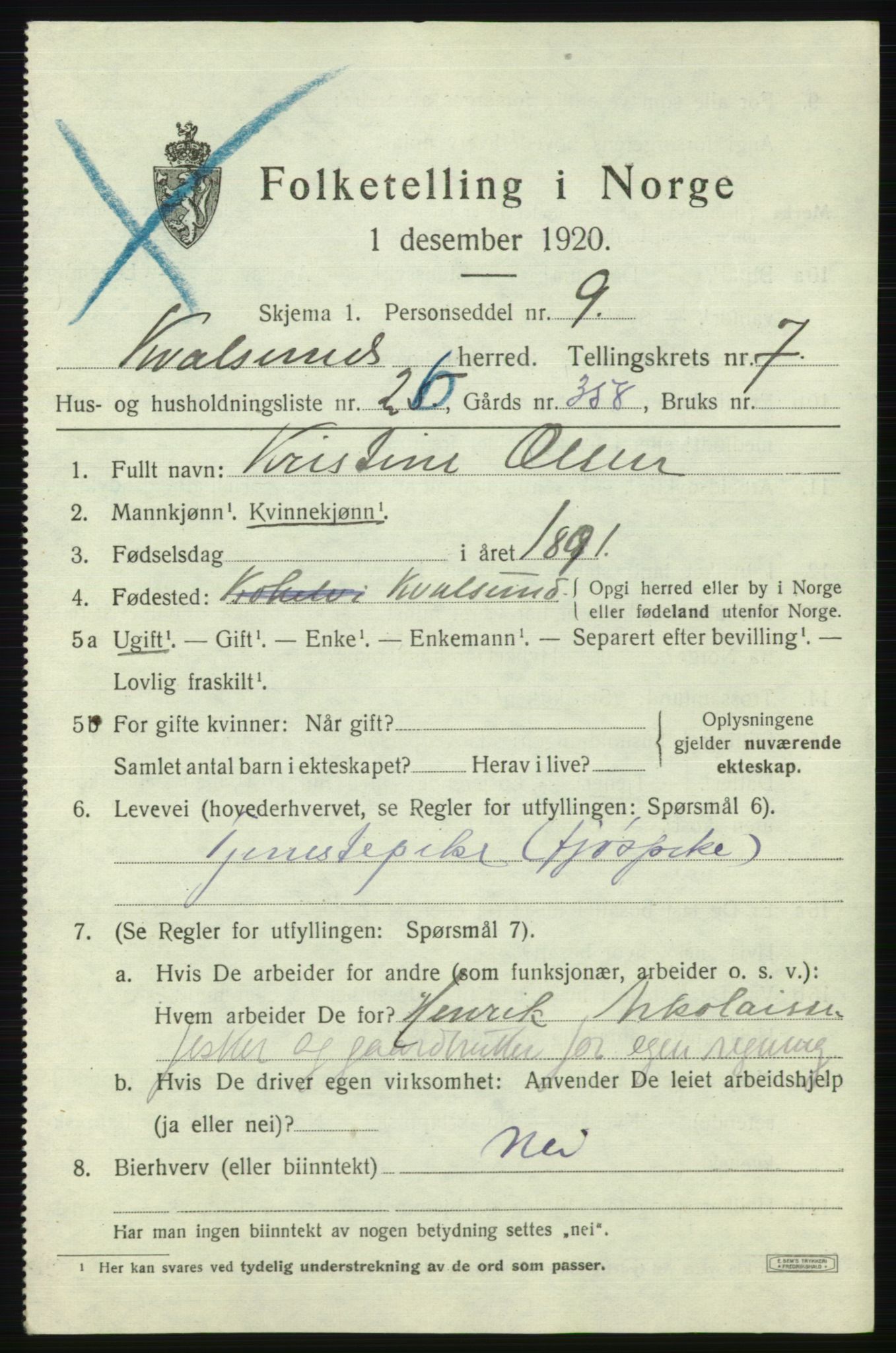 SATØ, 1920 census for , 1920, p. 2438