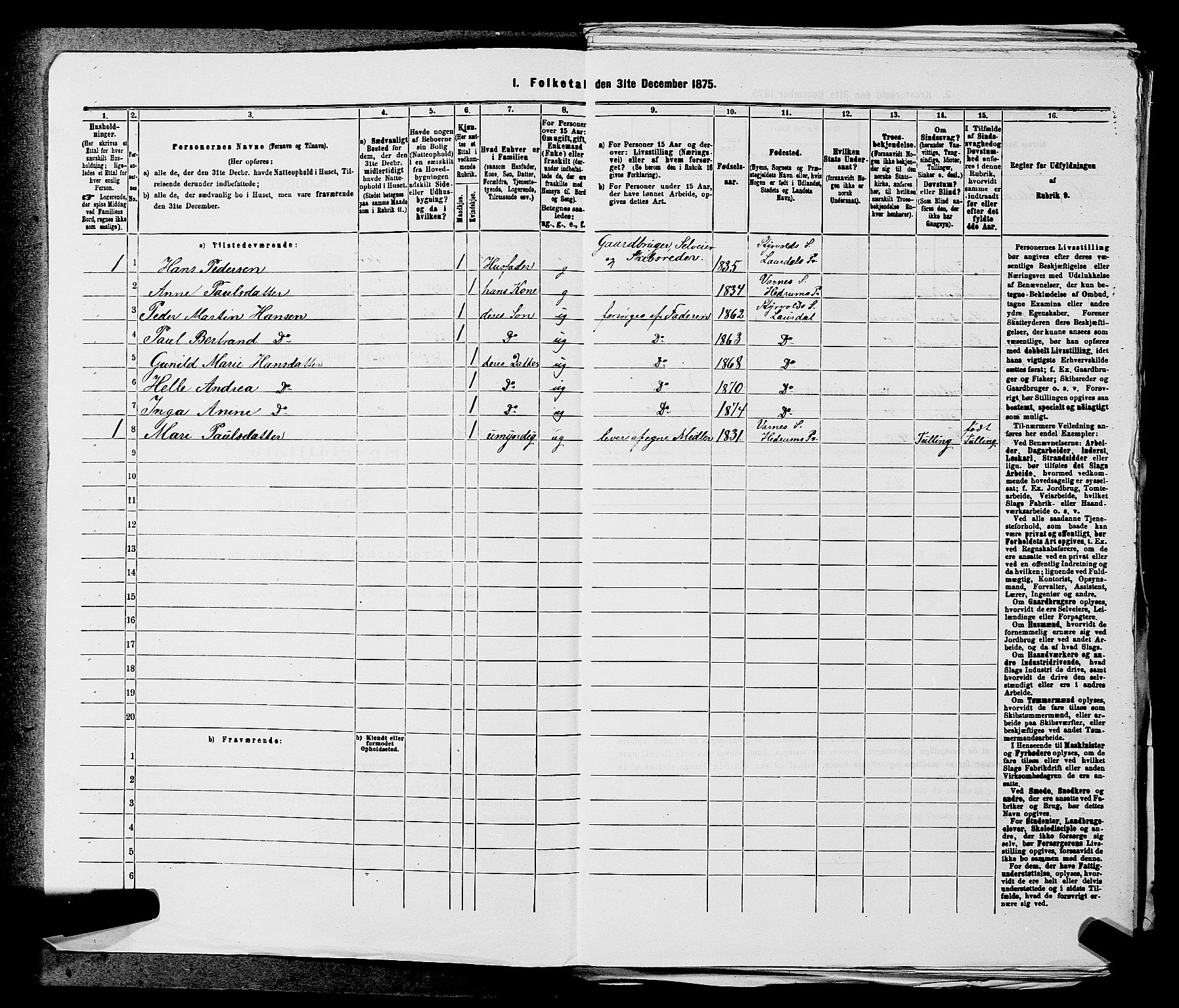 SAKO, 1875 census for 0728P Lardal, 1875, p. 738