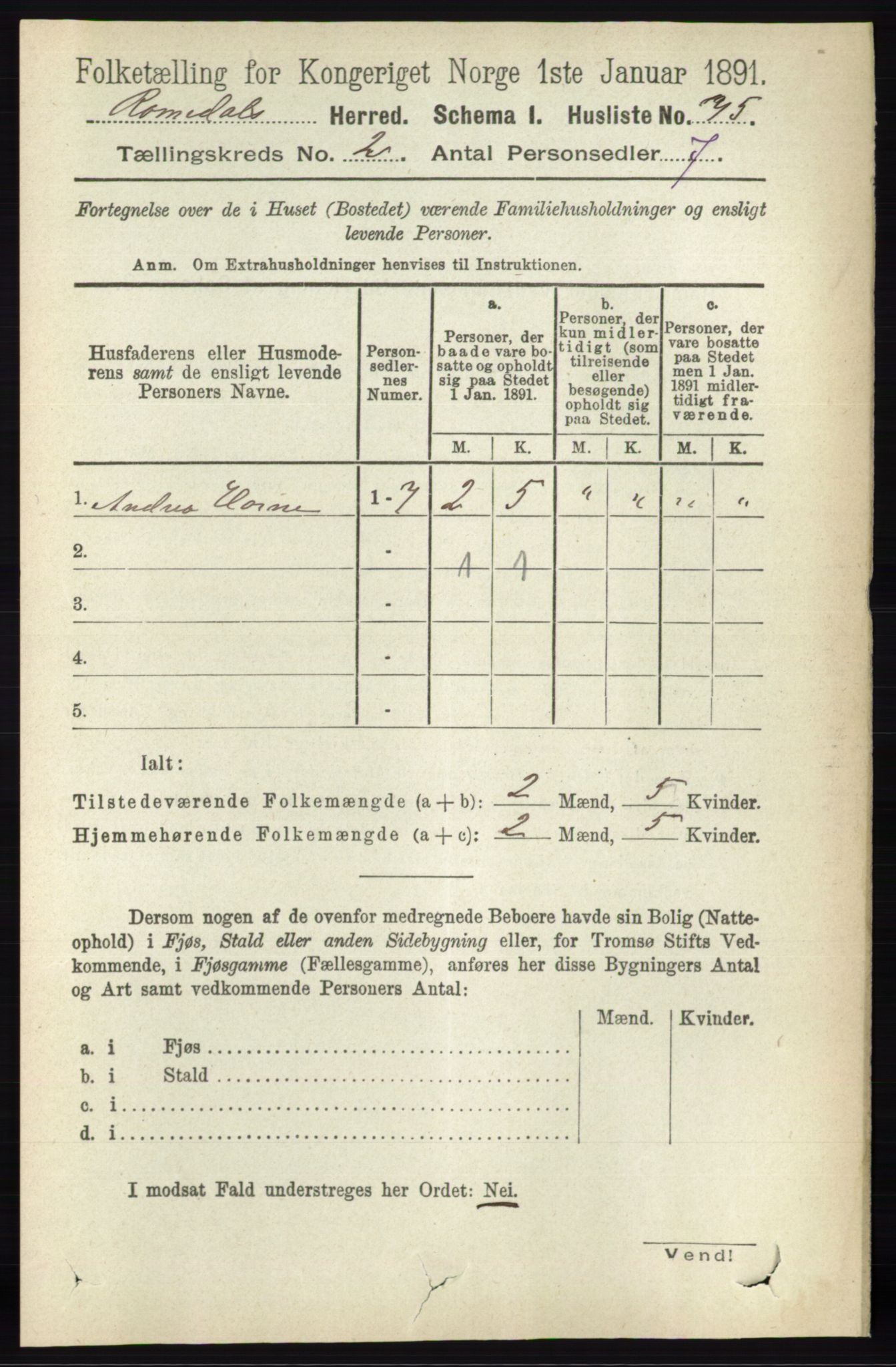 RA, 1891 census for 0416 Romedal, 1891, p. 843