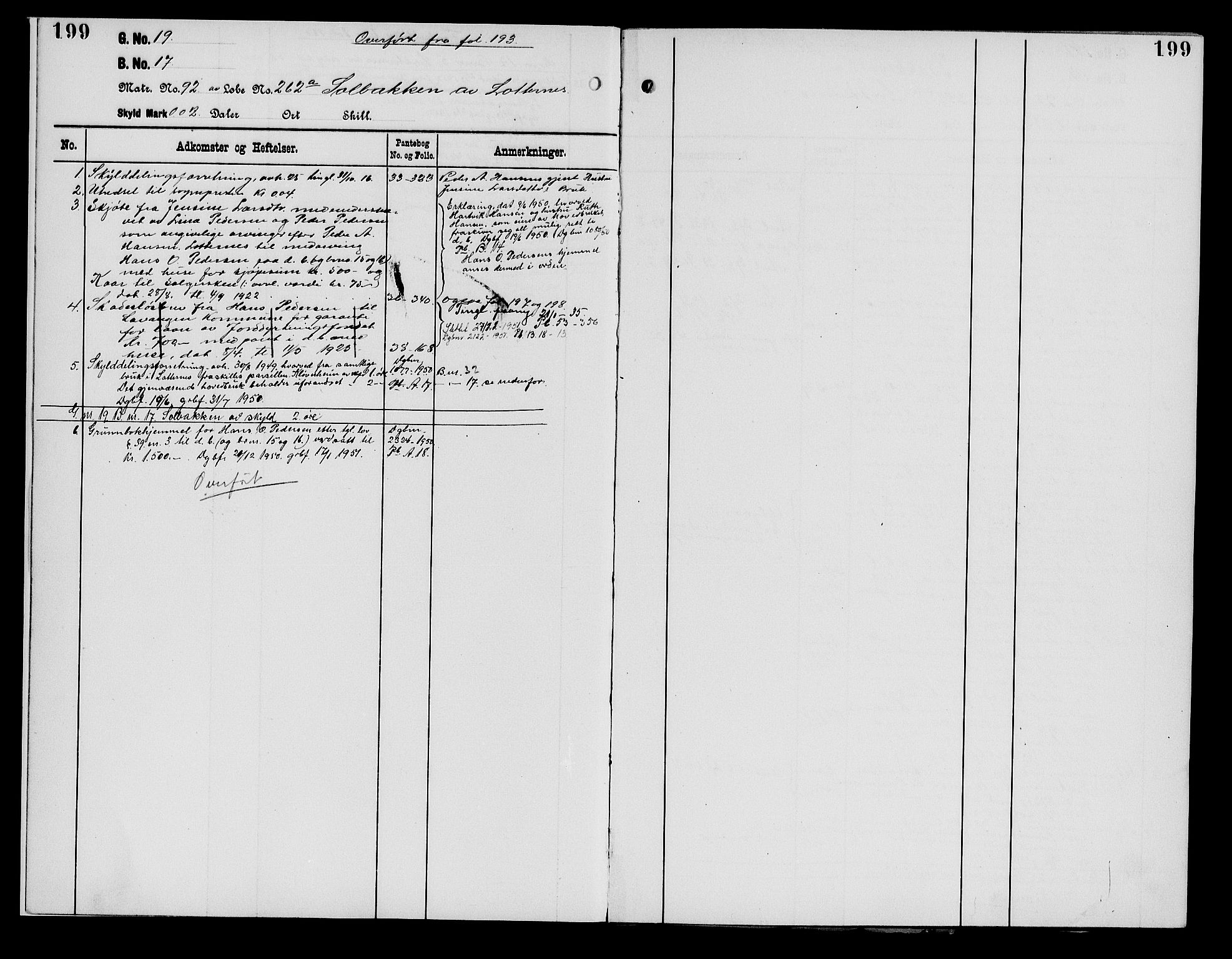 Senja sorenskriveri 1855-, SATØ/S-0048/1/H/Hb/L0019: Mortgage register no. 19, p. 199