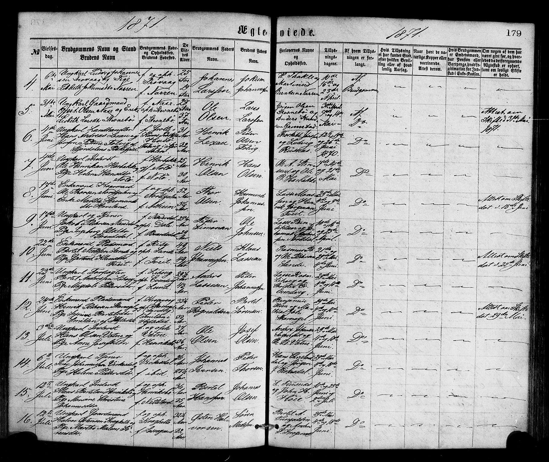 Gulen sokneprestembete, AV/SAB-A-80201/H/Haa/Haaa/L0023: Parish register (official) no. A 23, 1870-1880, p. 179