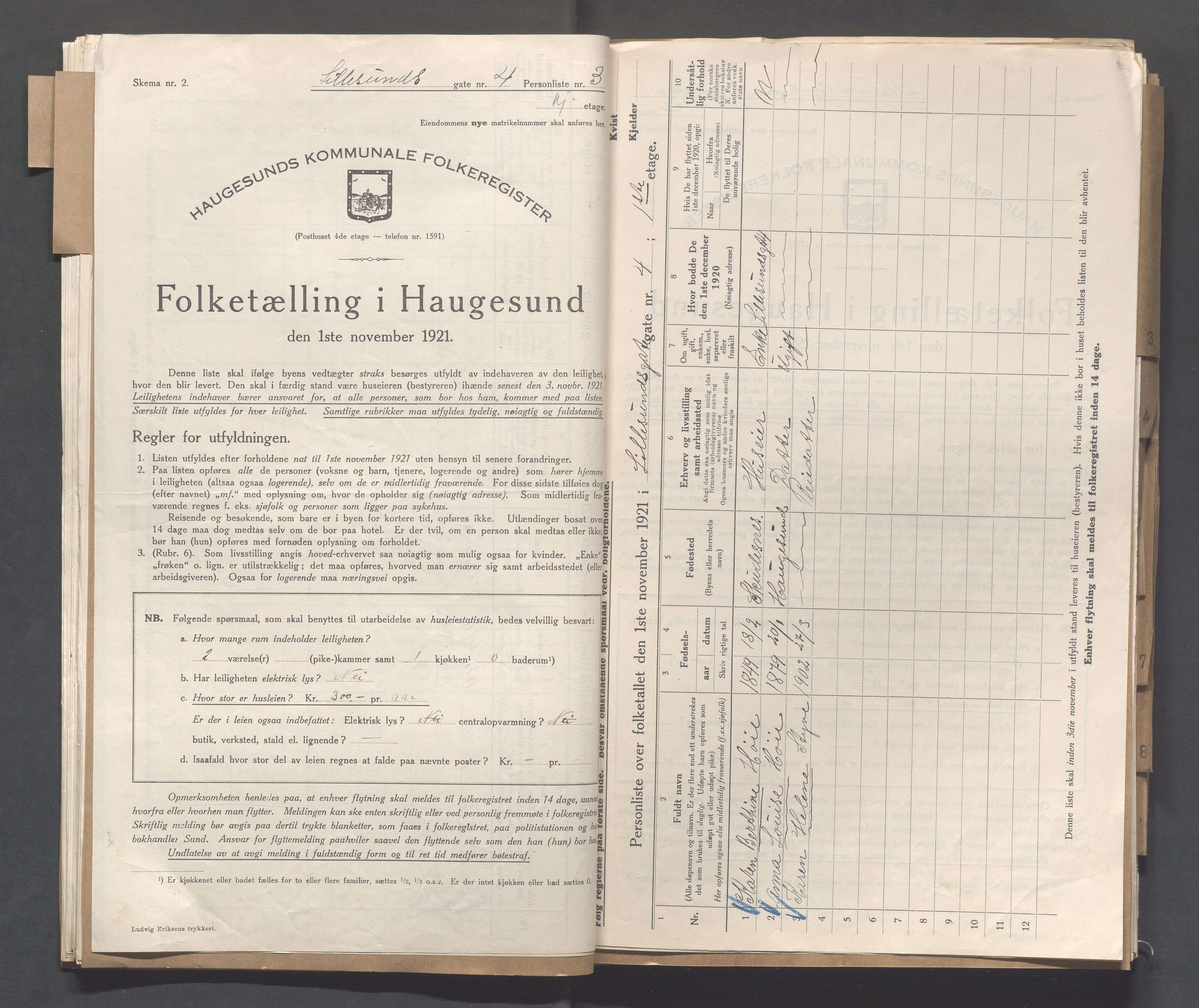 IKAR, Local census 1.11.1921 for Haugesund, 1921, p. 3041