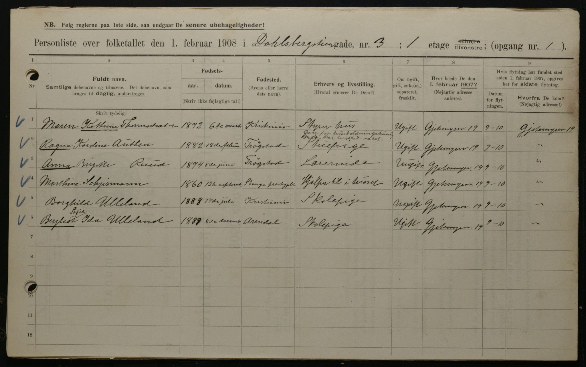 OBA, Municipal Census 1908 for Kristiania, 1908, p. 13141