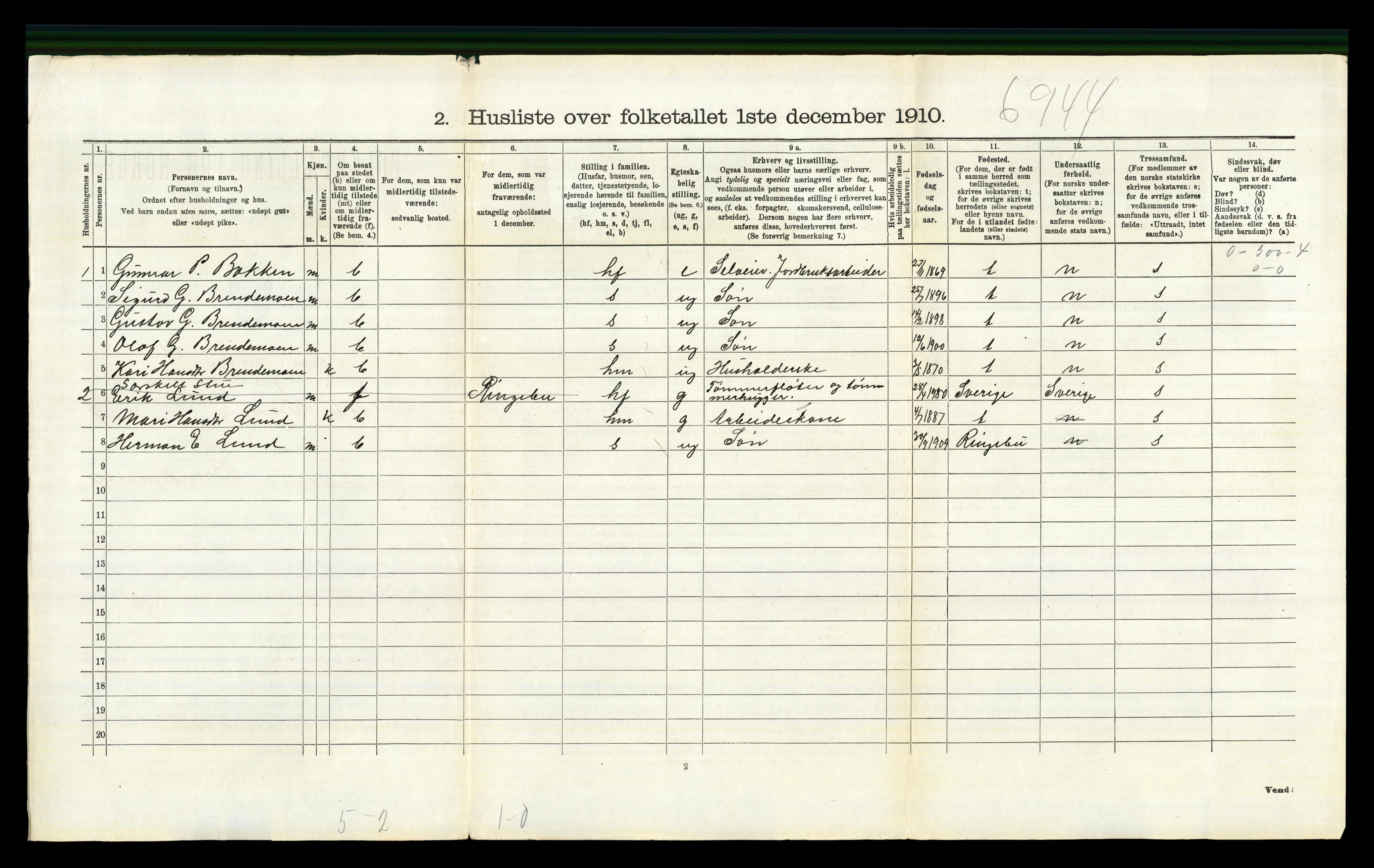 RA, 1910 census for Nord-Fron, 1910, p. 1231