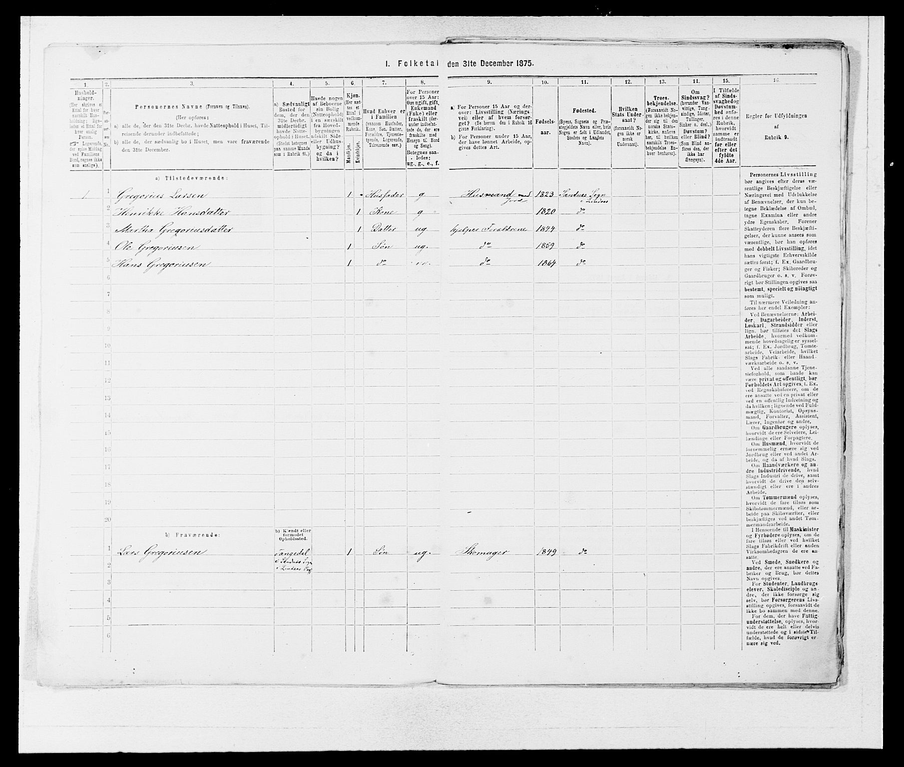 SAB, 1875 census for 1263P Lindås, 1875, p. 57