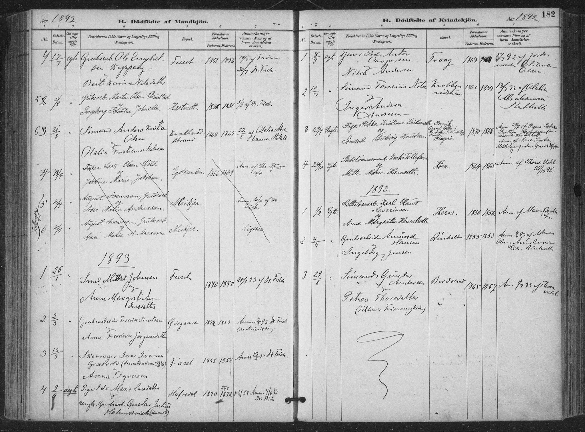 Bamble kirkebøker, SAKO/A-253/F/Fa/L0008: Parish register (official) no. I 8, 1888-1900, p. 182