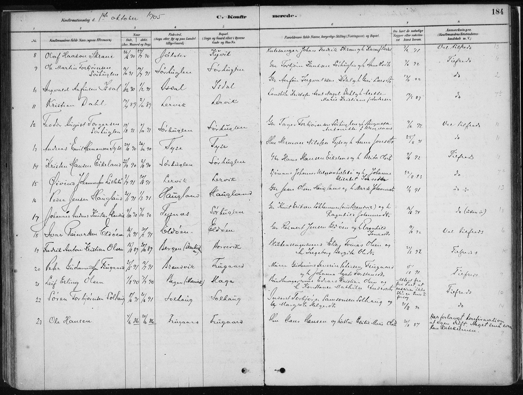 Stord sokneprestembete, AV/SAB-A-78201/H/Haa: Parish register (official) no. B 2, 1878-1913, p. 184