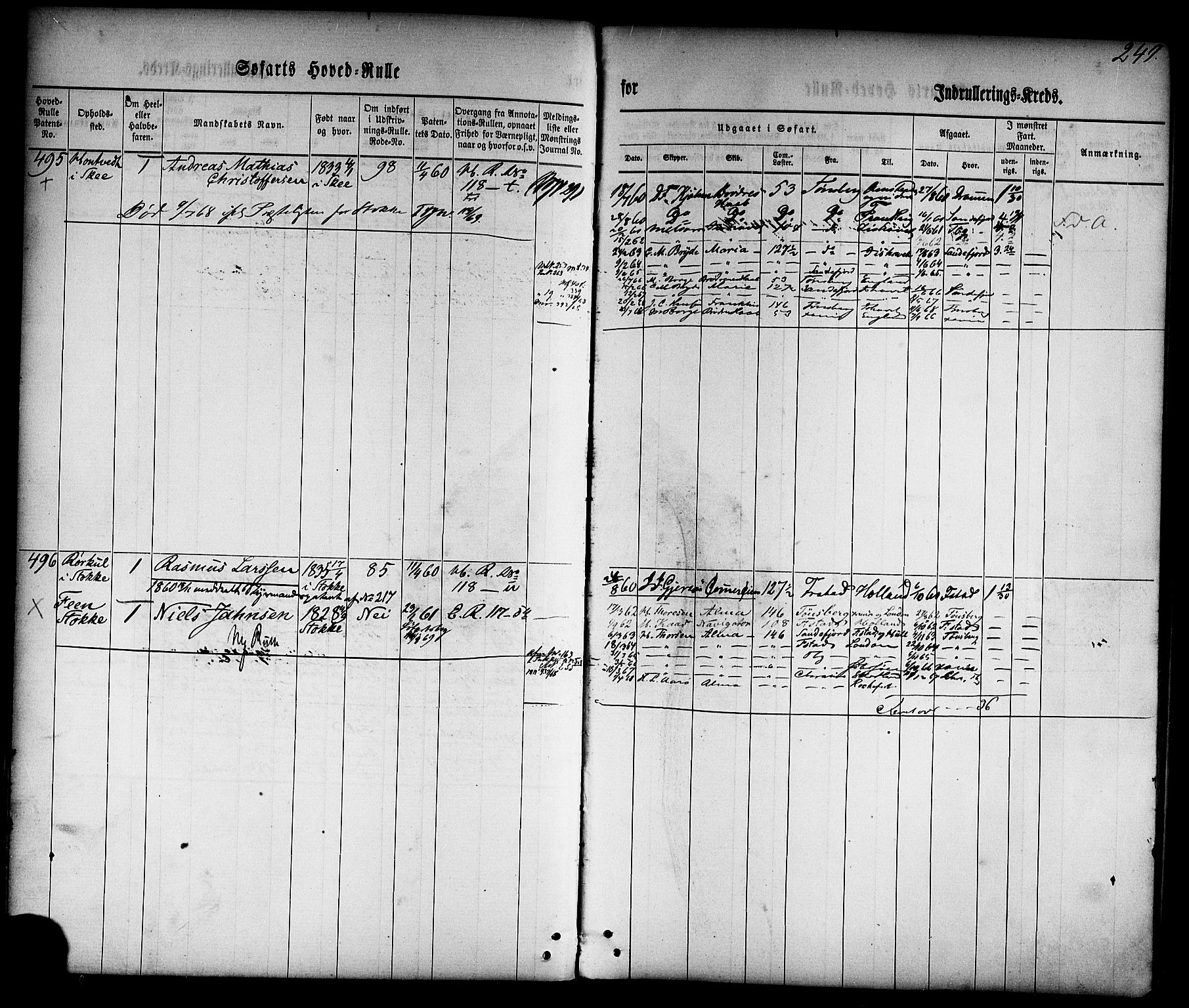 Tønsberg innrulleringskontor, AV/SAKO-A-786/F/Fc/Fca/L0001: Hovedrulle Patent nr. 1-1428, 1860-1861, p. 288