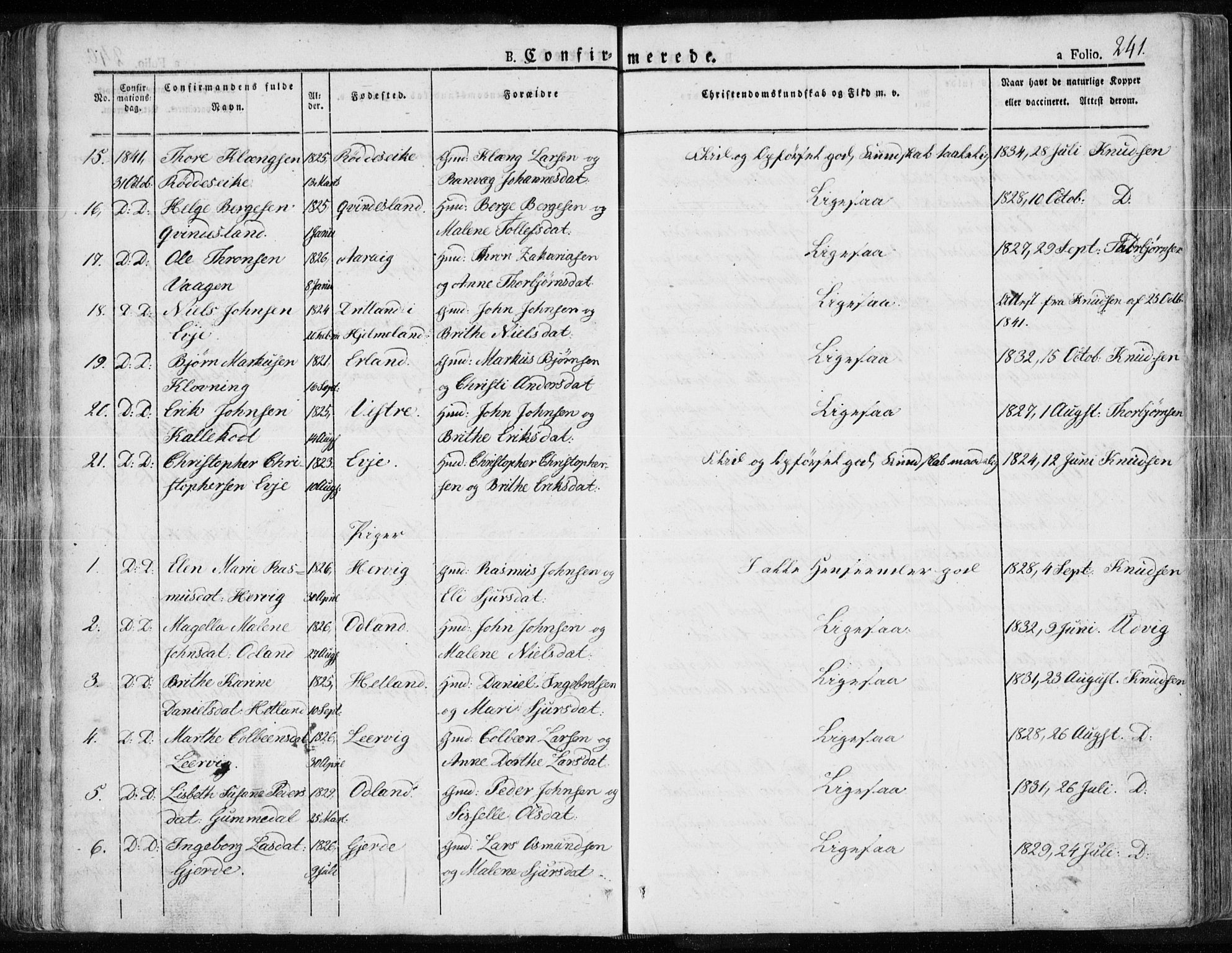 Tysvær sokneprestkontor, AV/SAST-A -101864/H/Ha/Haa/L0001: Parish register (official) no. A 1.1, 1831-1856, p. 241