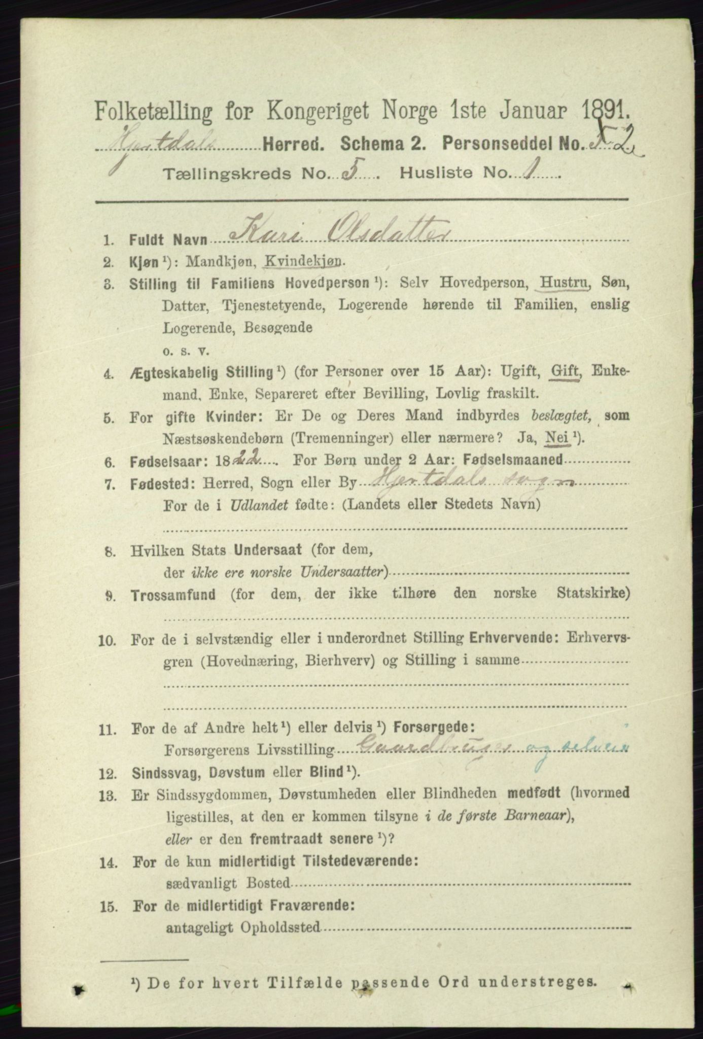 RA, 1891 census for 0827 Hjartdal, 1891, p. 1811