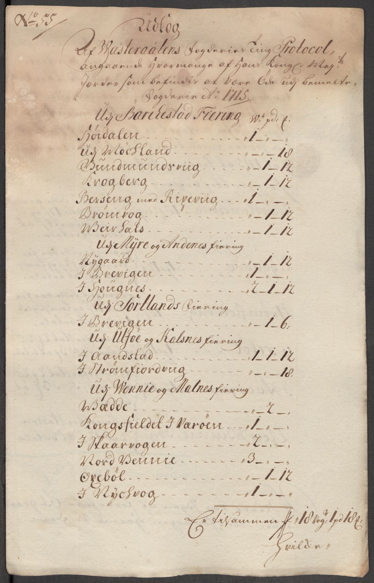 Rentekammeret inntil 1814, Reviderte regnskaper, Fogderegnskap, RA/EA-4092/R67/L4681: Fogderegnskap Vesterålen, Andenes og Lofoten, 1715, p. 249