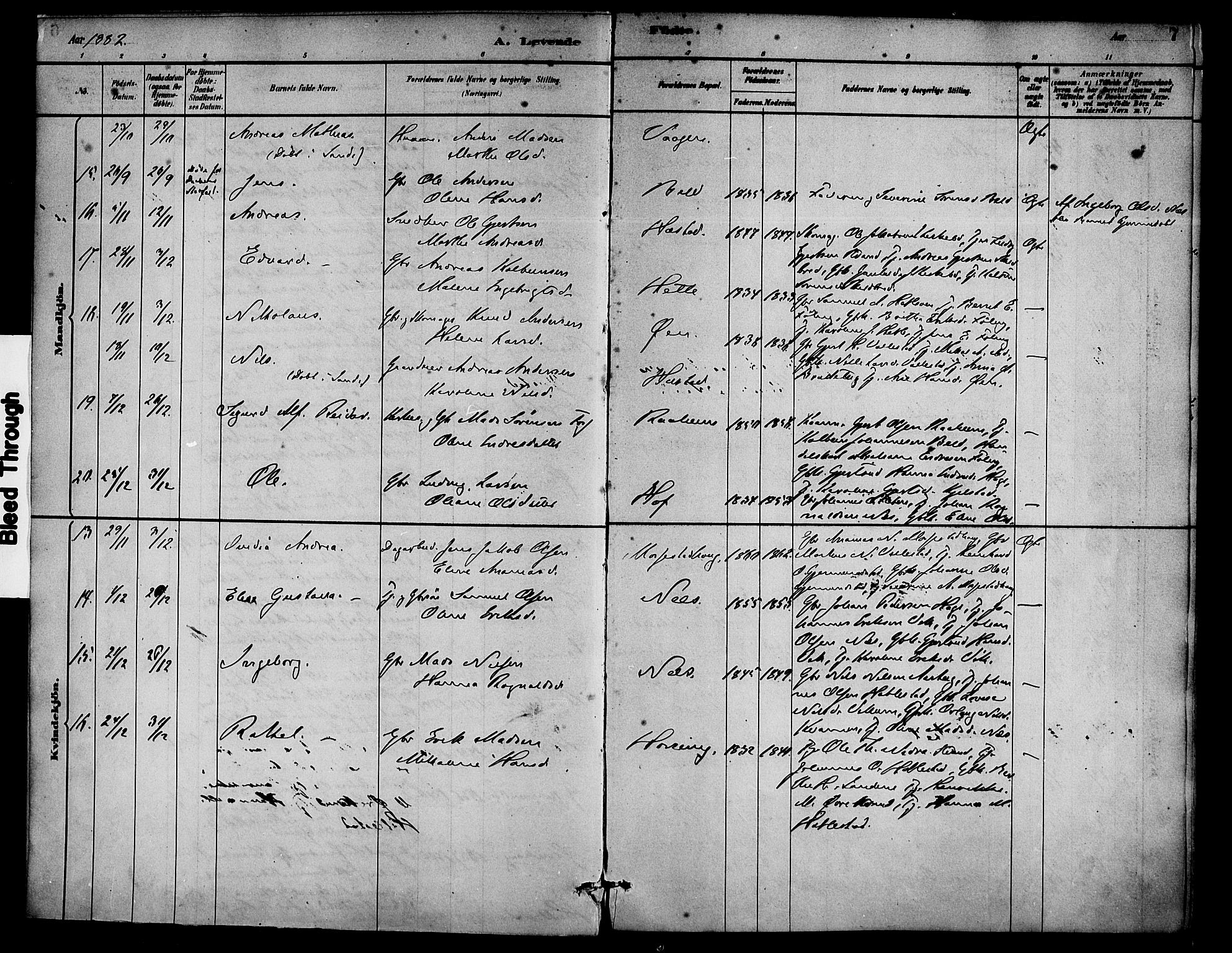 Gaular sokneprestembete, AV/SAB-A-80001/H/Haa: Parish register (official) no. D 1, 1882-1899, p. 7