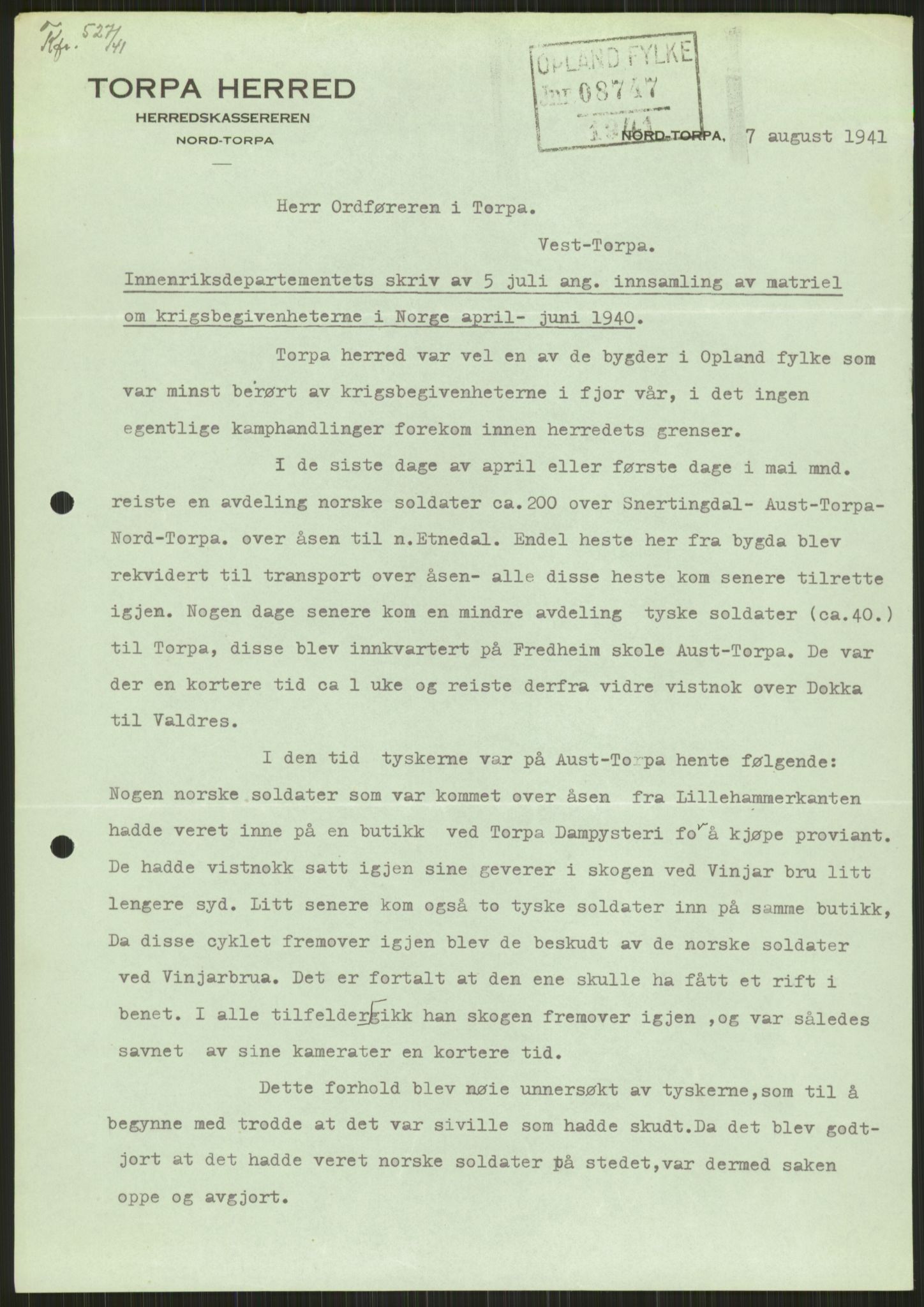 Forsvaret, Forsvarets krigshistoriske avdeling, AV/RA-RAFA-2017/Y/Ya/L0014: II-C-11-31 - Fylkesmenn.  Rapporter om krigsbegivenhetene 1940., 1940, p. 217