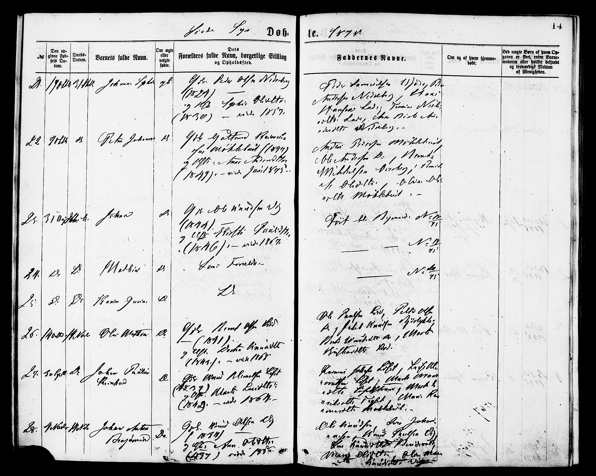 Ministerialprotokoller, klokkerbøker og fødselsregistre - Møre og Romsdal, SAT/A-1454/502/L0024: Parish register (official) no. 502A02, 1873-1884, p. 14