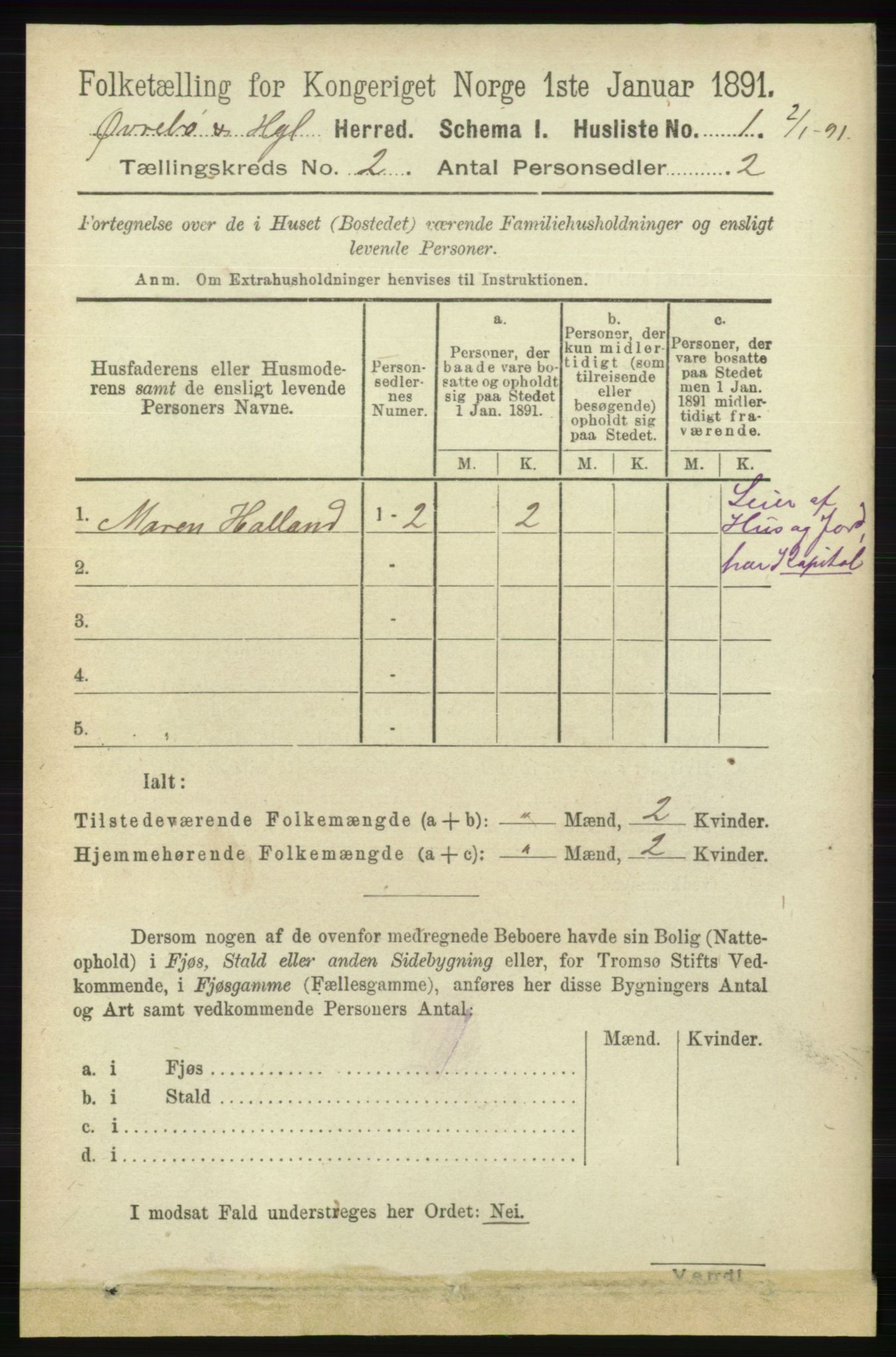 RA, 1891 census for 1016 Øvrebø og Hægeland, 1891, p. 282