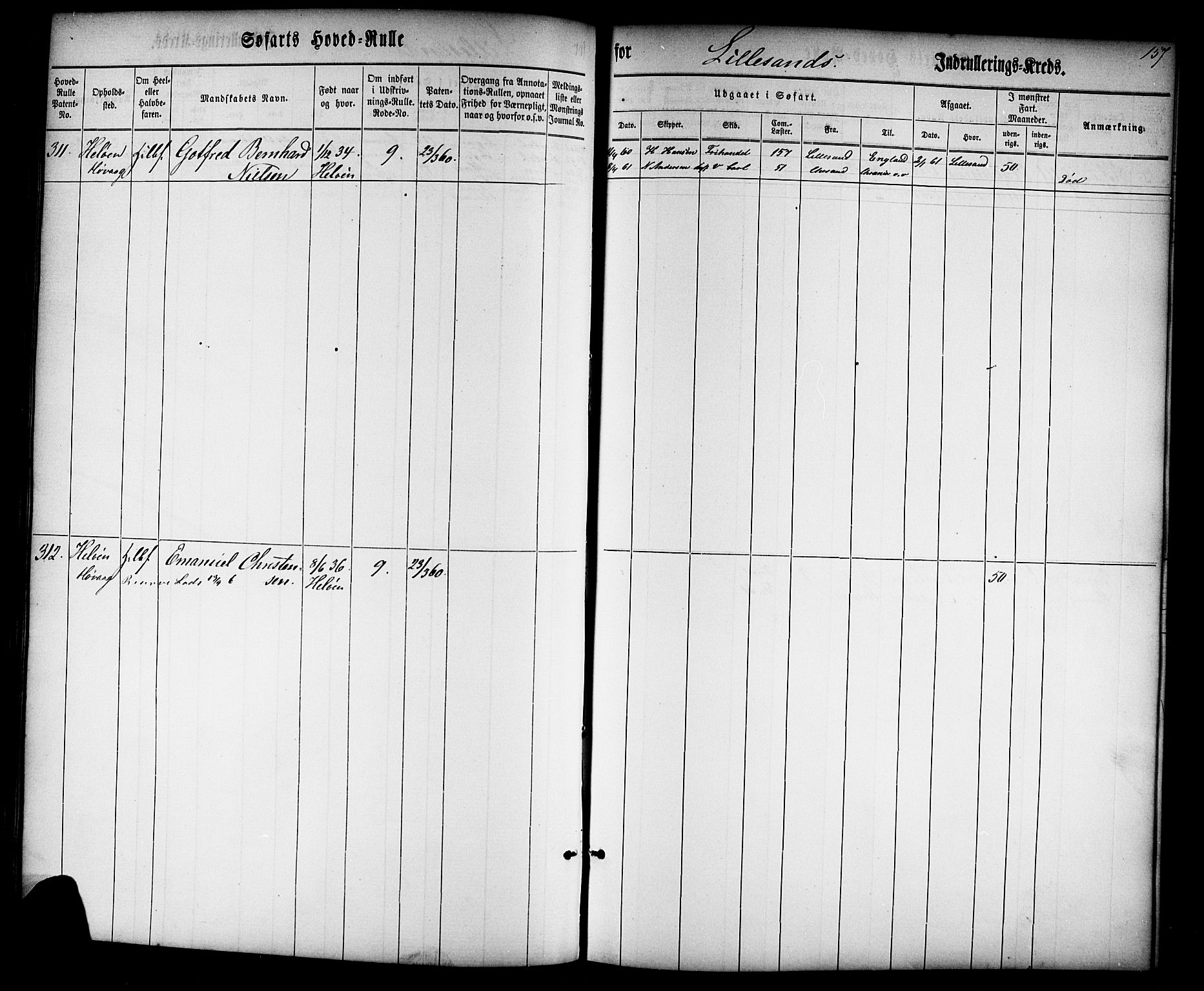 Lillesand mønstringskrets, SAK/2031-0014/F/Fb/L0001: Hovedrulle nr 1-770, W-10, 1860-1869, p. 165