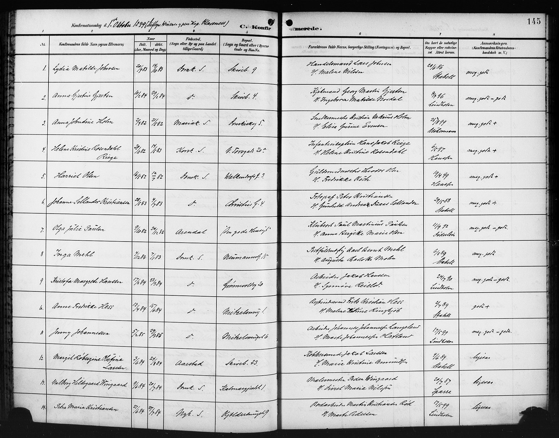 Domkirken sokneprestembete, SAB/A-74801/H/Hab/L0025: Parish register (copy) no. C 5, 1899-1916, p. 145