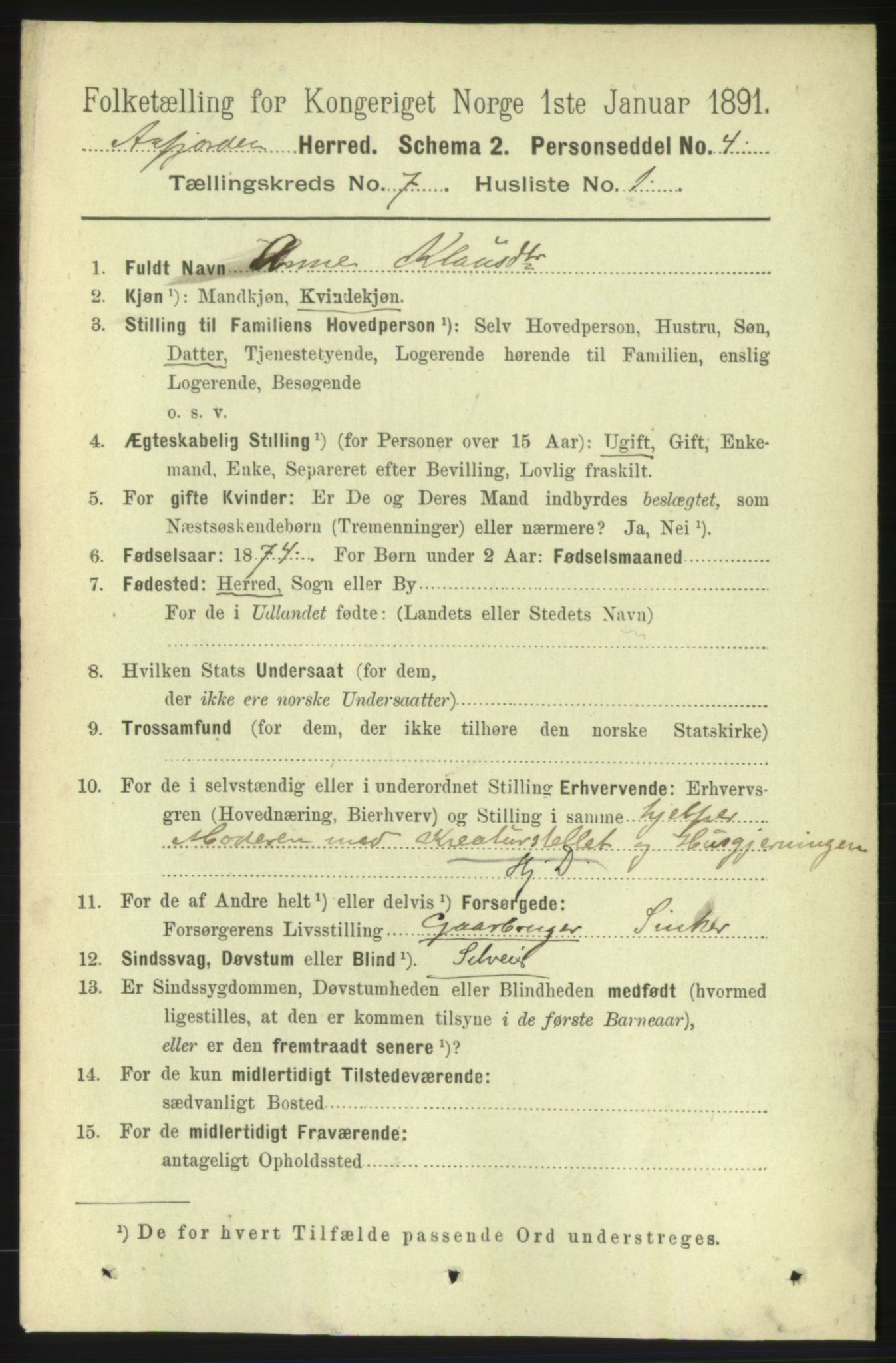 RA, 1891 census for 1630 Åfjord, 1891, p. 1709