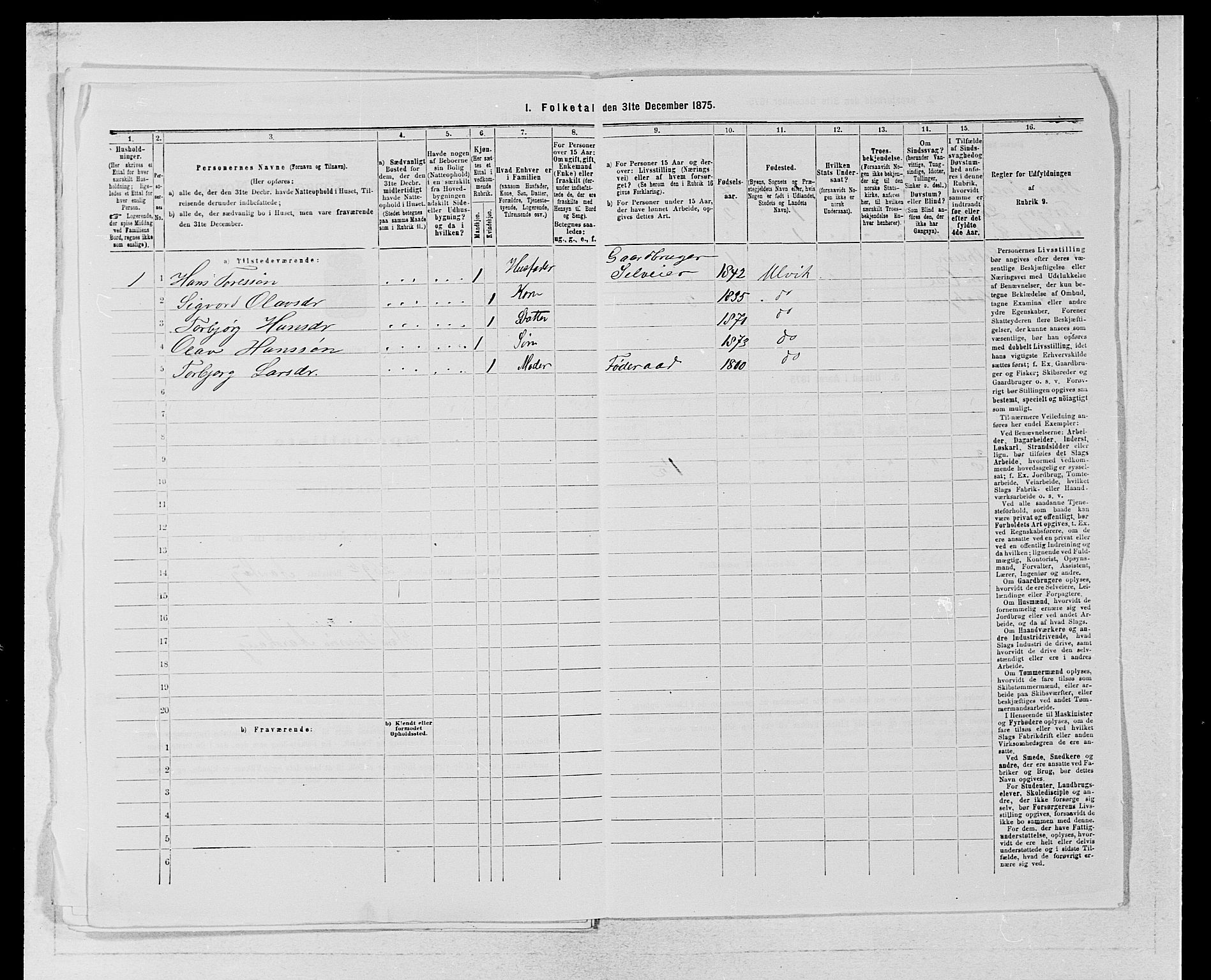 SAB, 1875 census for 1233P Ulvik, 1875, p. 484