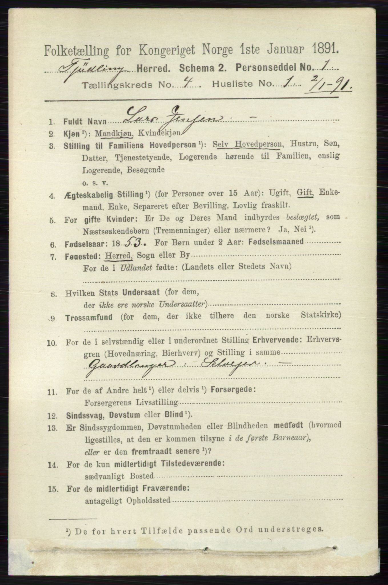 RA, 1891 census for 0725 Tjølling, 1891, p. 1440