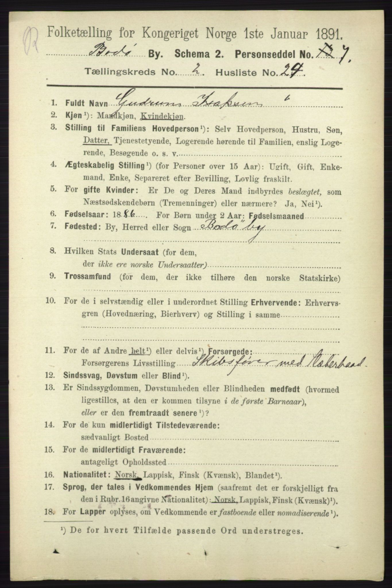 RA, 1891 census for 1804 Bodø, 1891, p. 1332